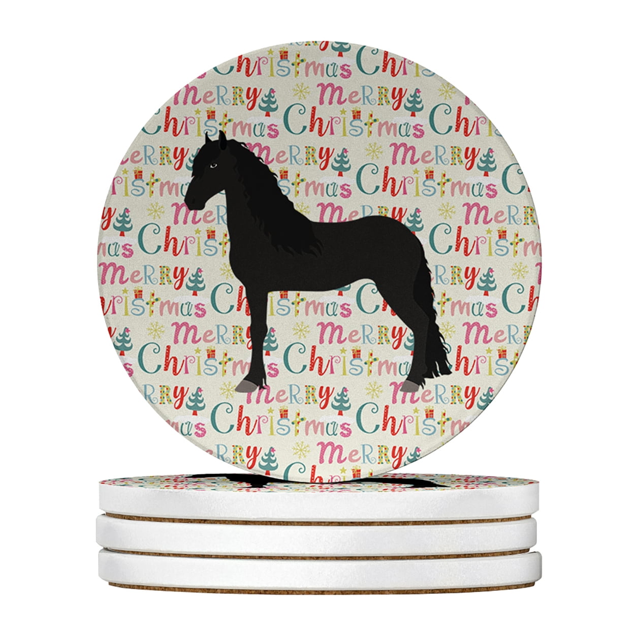 Friesian Horse Christmas Large Sandstone Coasters Pack of 4 4 in x 4 in