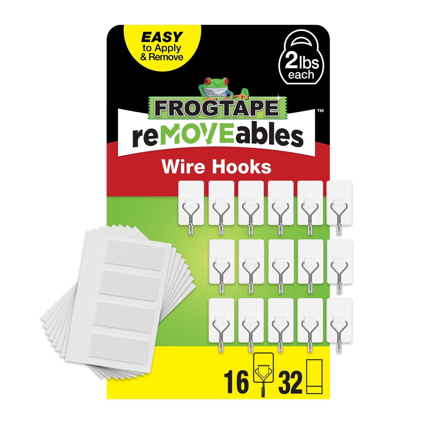 FrogTape reMOVEables Medium White Wire Hooks, 2 Hooks and 4 Adhesive Strips