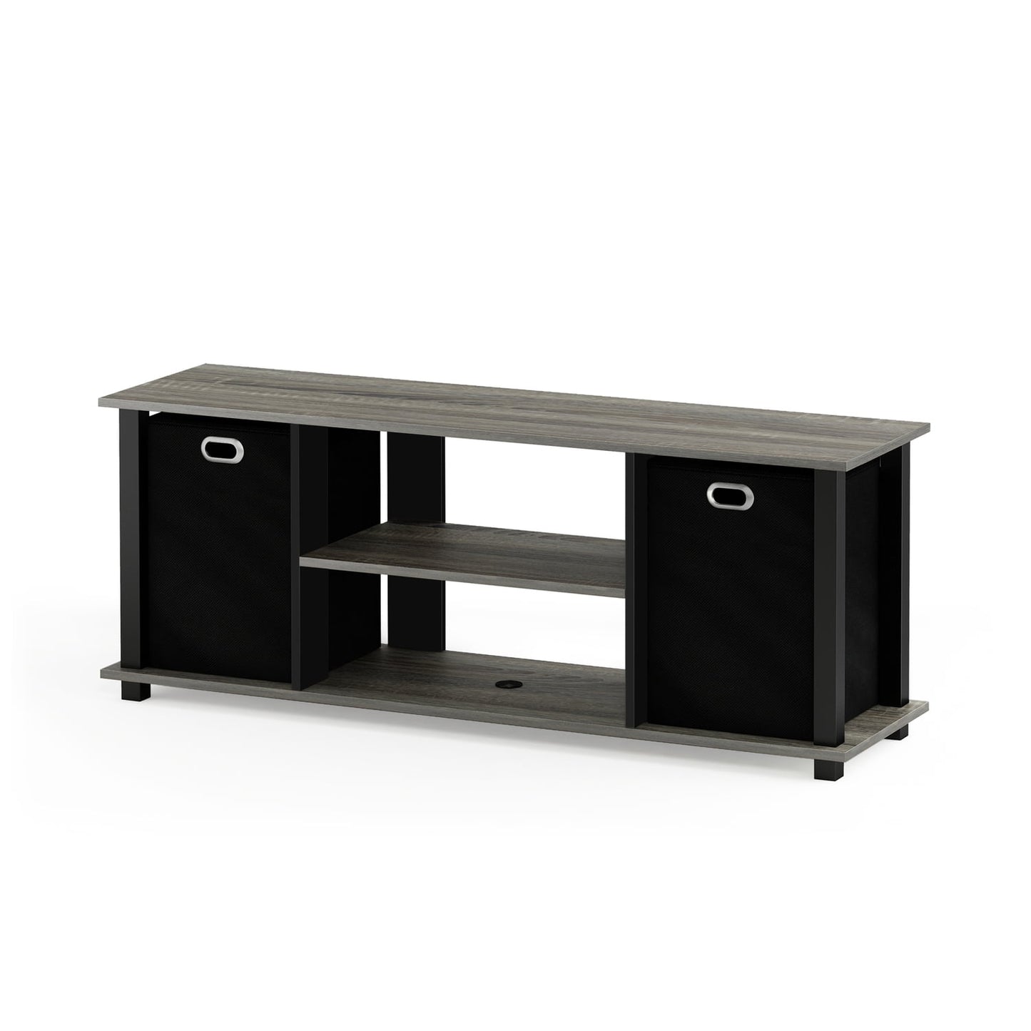 Furinno 13054 Econ Entertainment Center w/Storage Bins, French Oak Grey/Black/Black