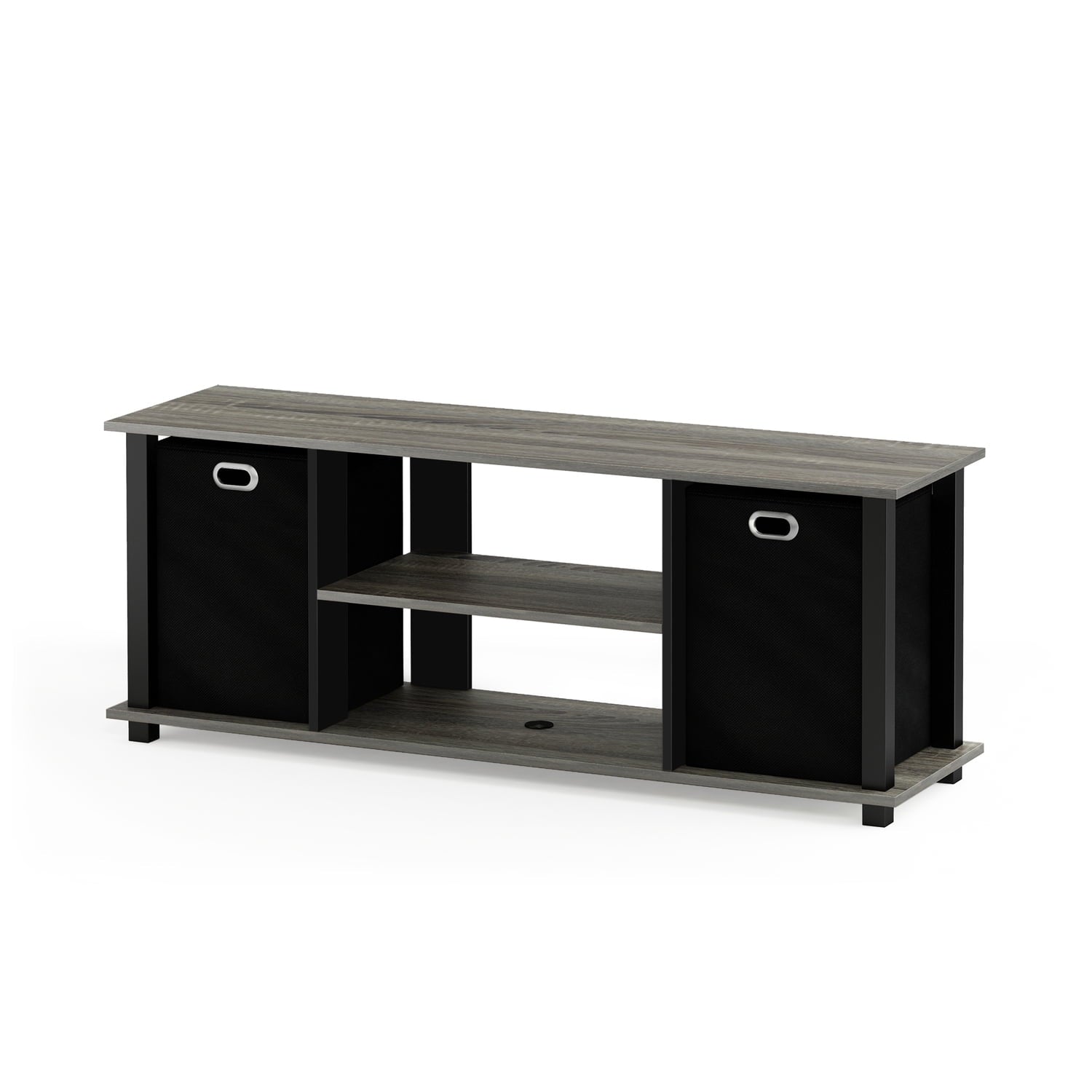Furinno 13054 Econ Entertainment Center w/Storage Bins, French Oak Grey/Black/Black