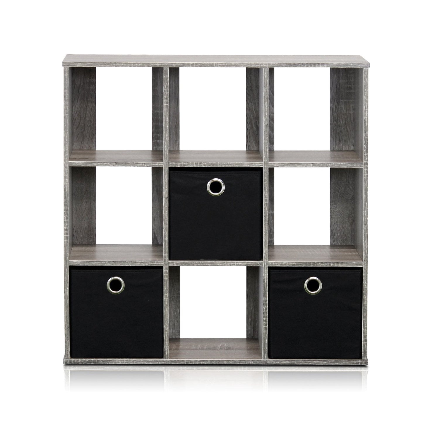 Furinno Engineered Wood SIMPLISTIC 9-Cube Organizer with Bins in Dark Walnut