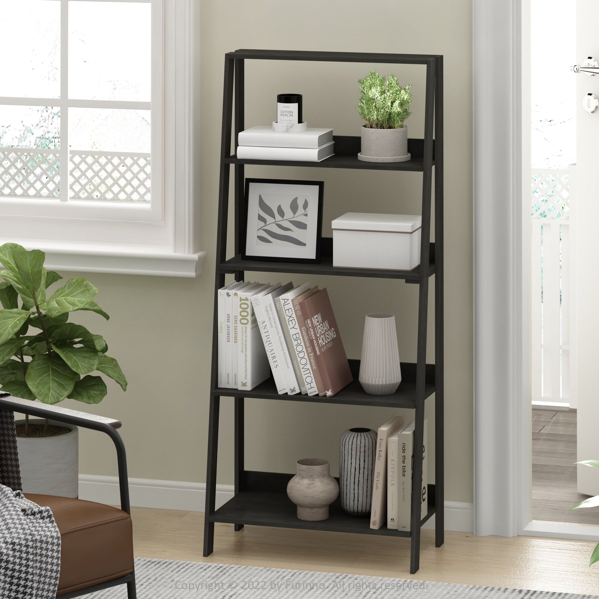 Furinno 5-Tier Ladder Bookcase Display Shelf in Espresso