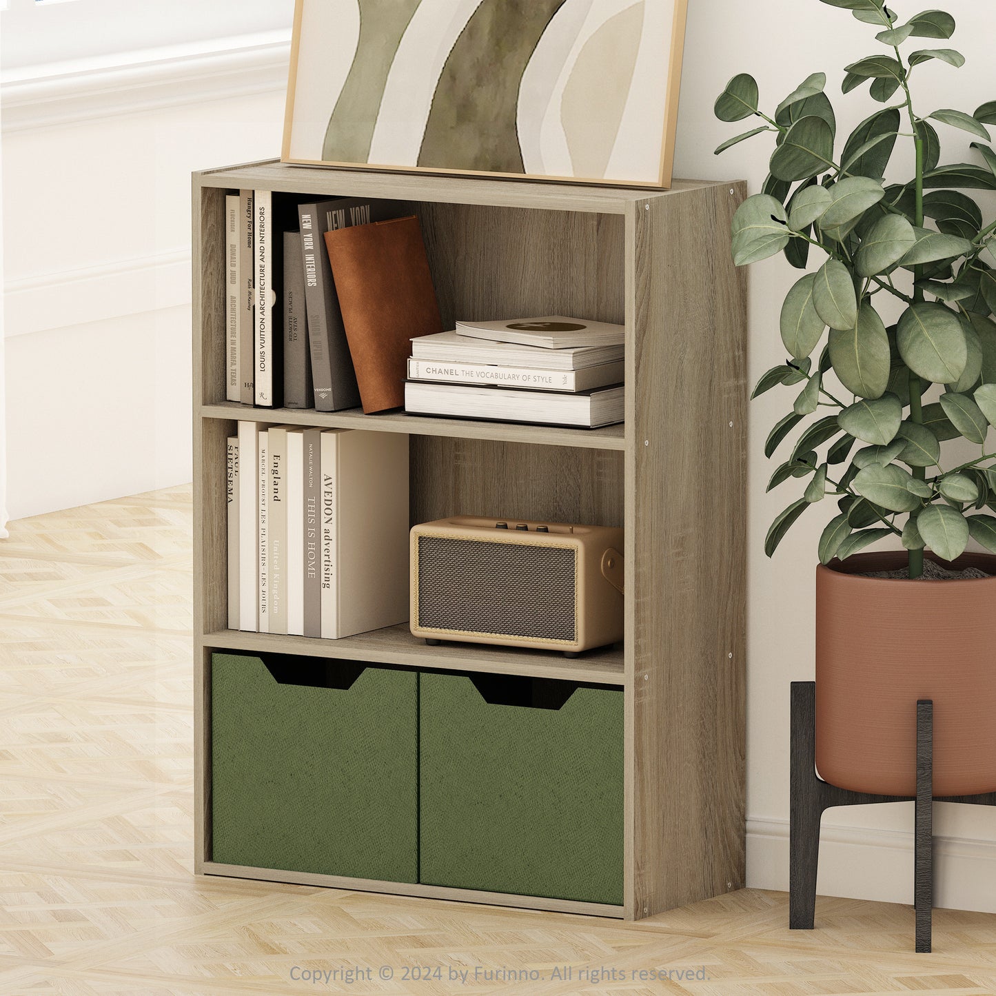Furinno 22.7 W x 9.7 D x 31.5 H 3-Shelf Freestanding Shelving Unit, Sonoma Oak
