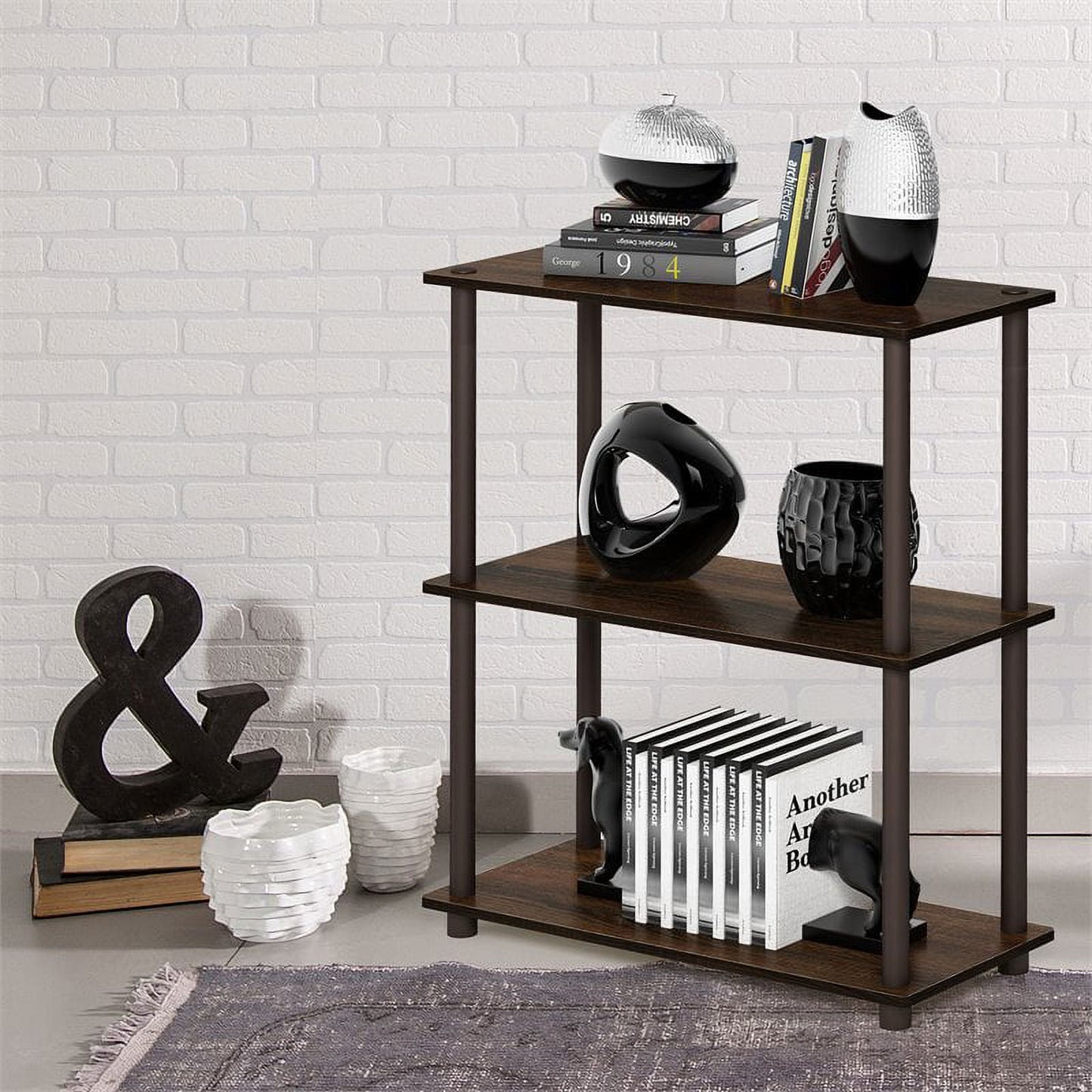 Furinno 23.6 W x 11.6 D x 29.5 H 3-Shelf Decorative Shelves, Brown