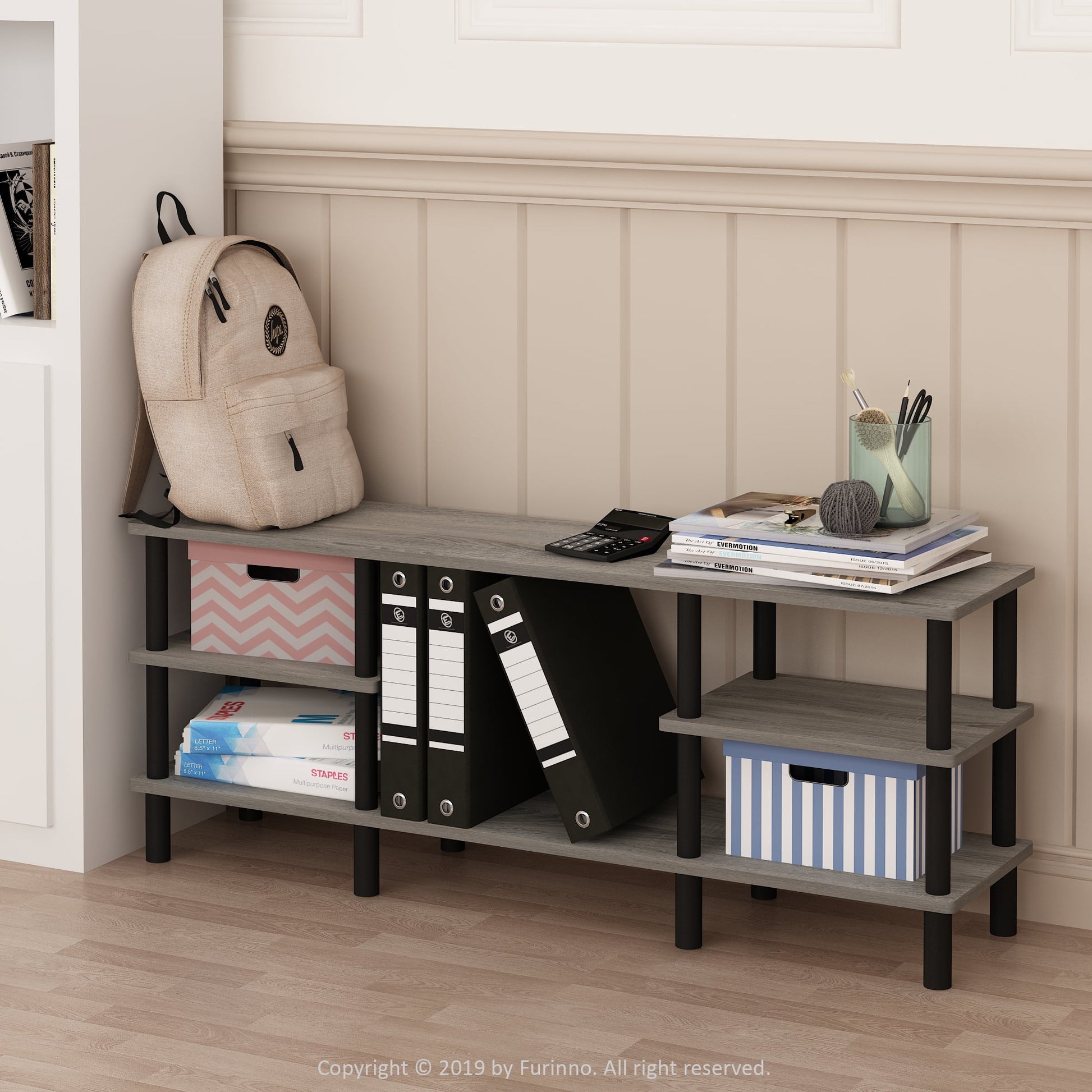 Furinno Turn-N-Tube 3-Tier Multipurpose Wide Shelf TV Stand, Espresso/Black