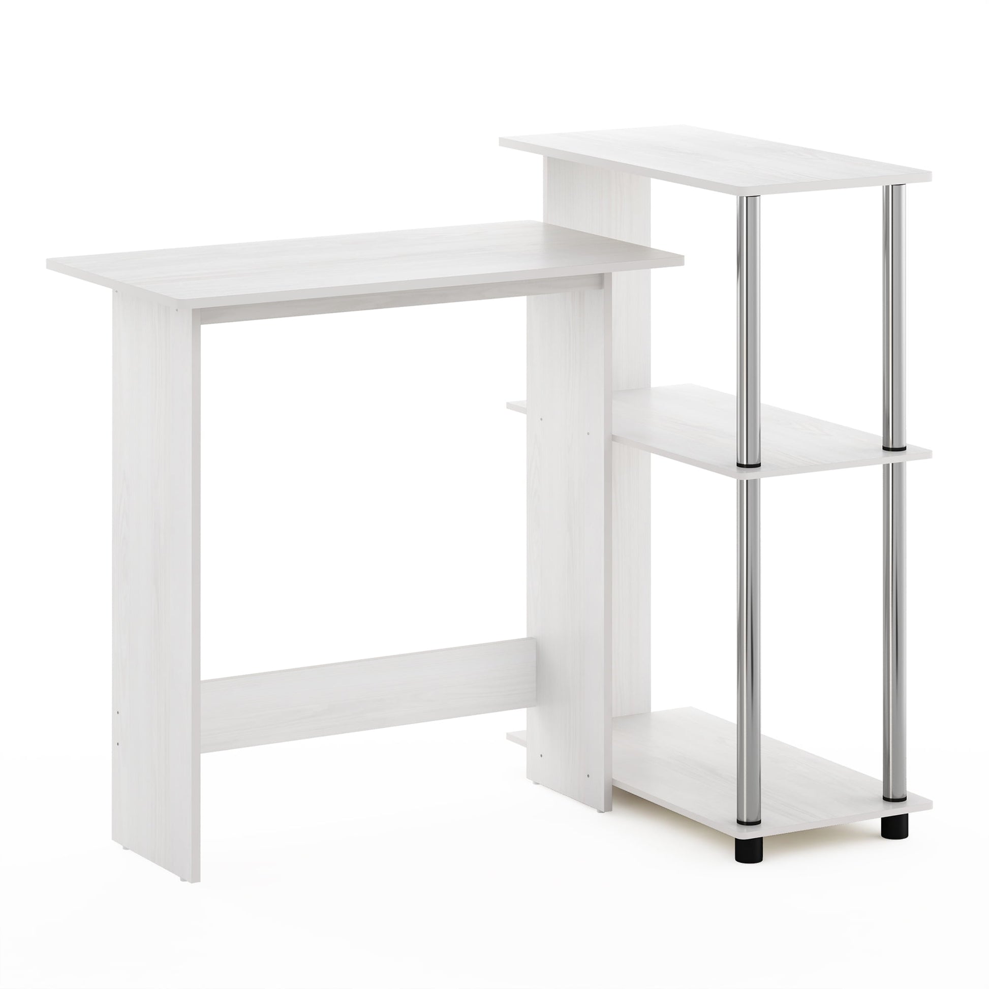 Furinno Abbott Corner Computer Desk with Bookshelf, Americano/Stainless Steel