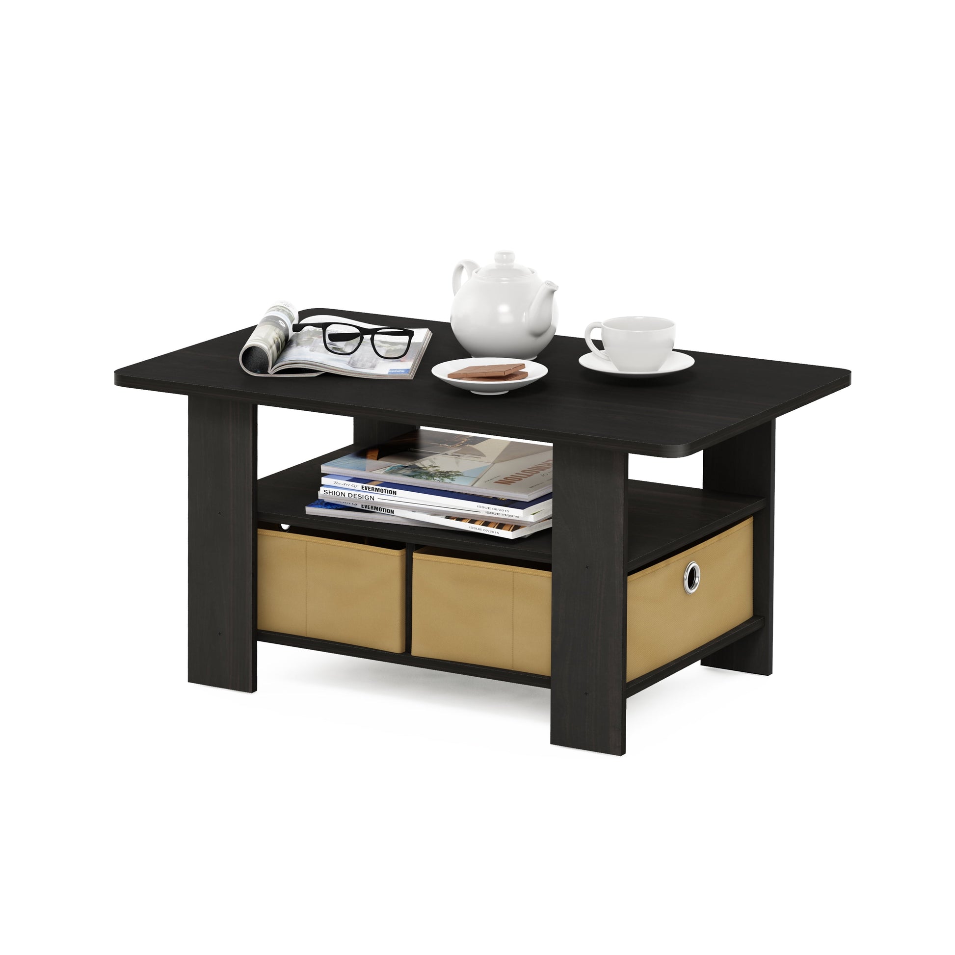 Furinno ANDREY Coffee Table with Bin Drawer in Dark Espresso