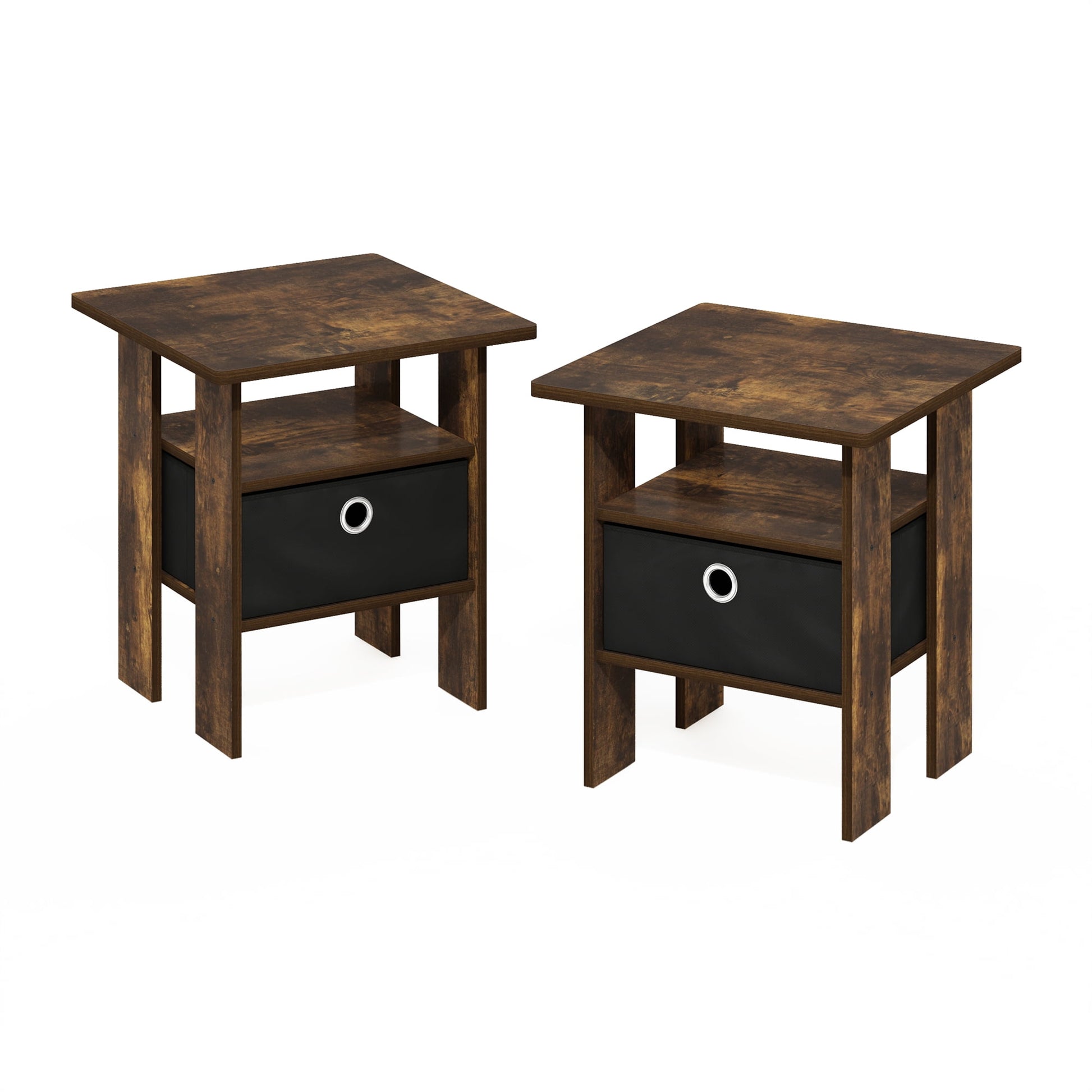 Furinno ANDREY End Table Nightstand with Bin Drawer in Amber Pine/Black Set of 2