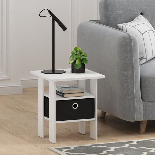 Furinno TIDUR Open Shelf Nightstand with Storage Bin. End Table. Espresso
