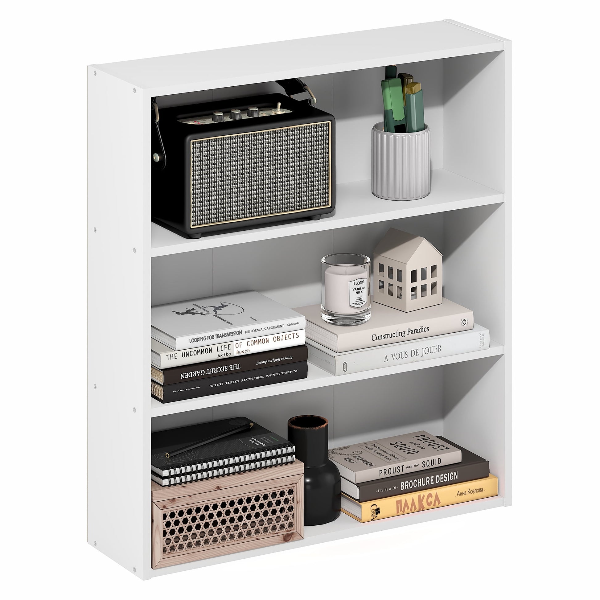 Furinno Basic 3-Tier Open Shelf Bookcase, Bookshelf, Storage Organizer, 7 x 24 x 26, White