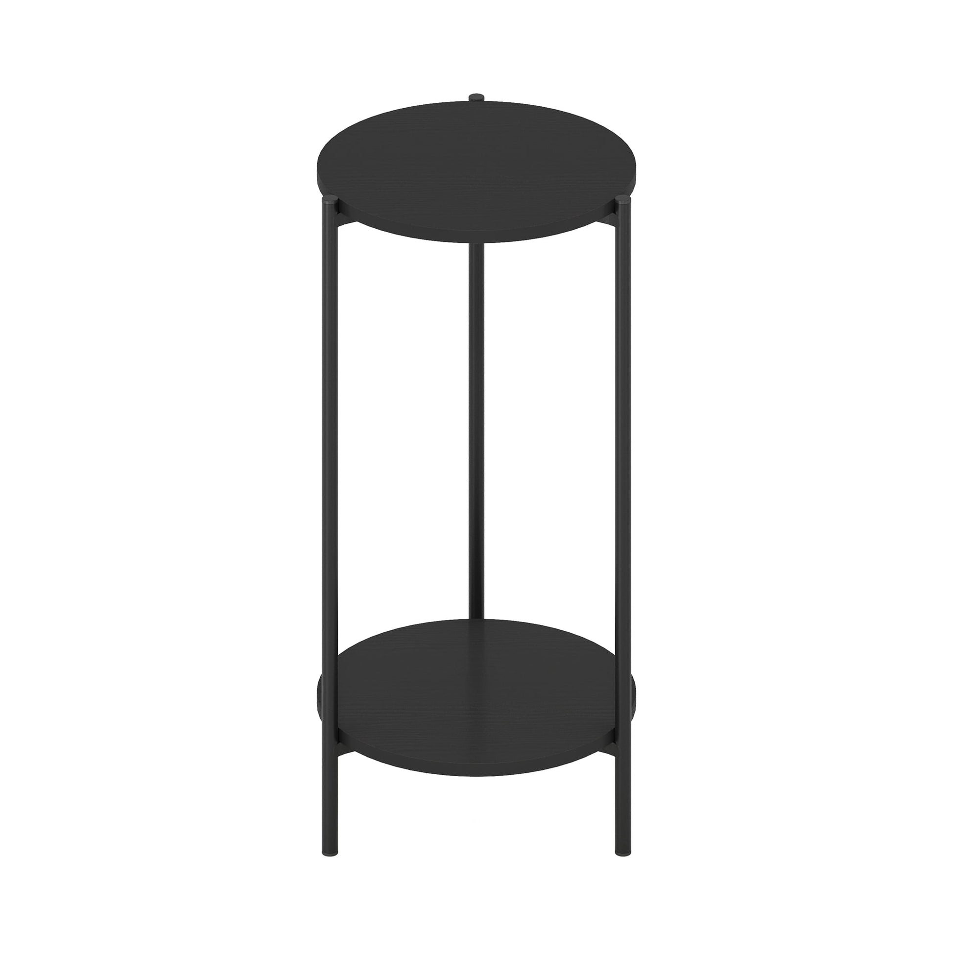 Furinno BESI 2-Tier Round Narrow Metal Frame Metal Legs End Table Amber Pine