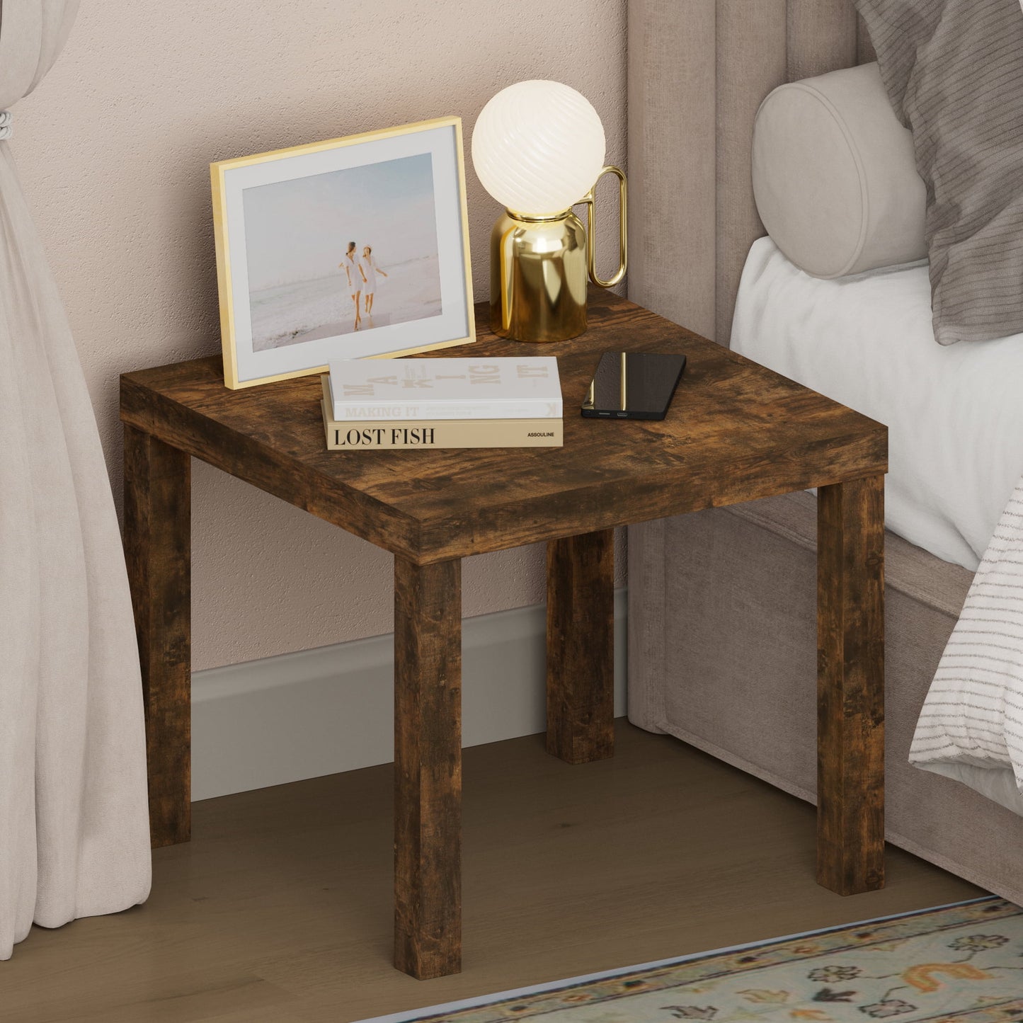 Furinno CLASSIC 1.8" Thick Tabletop 4-leg Square Nightstand Amber Pine