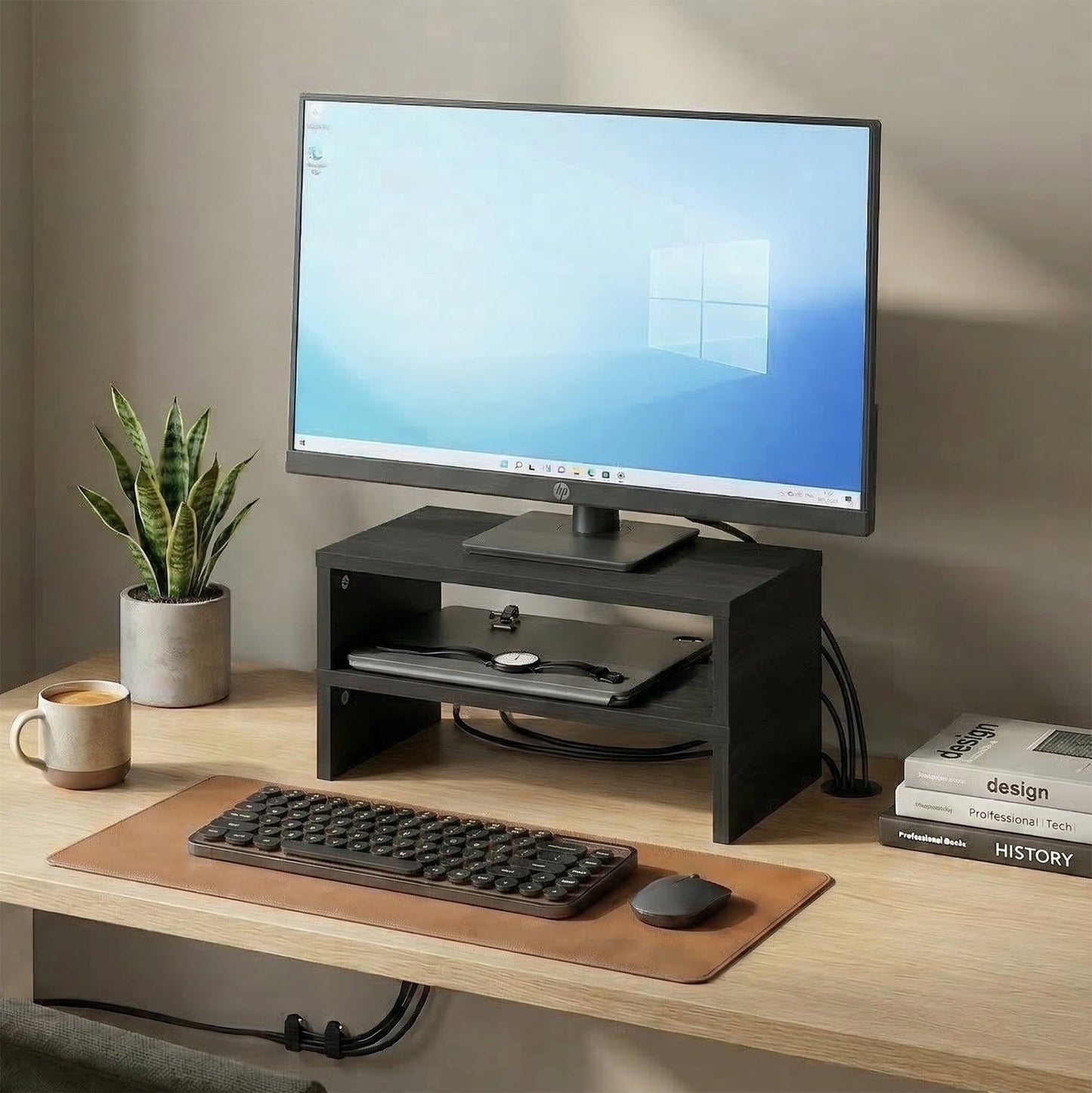 Furinno CLASSIC 15.7" Wide Stackable Monitor Stand Riser Set of 2 White