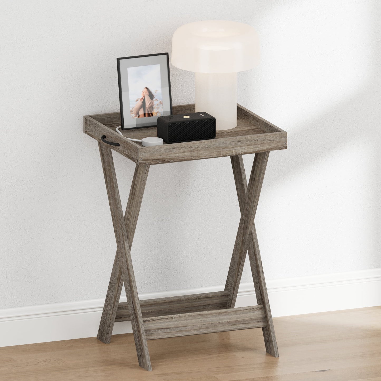 Furinno CLASSIC Square X-Legs Nightstand Removable Tray Top End Table French Oak