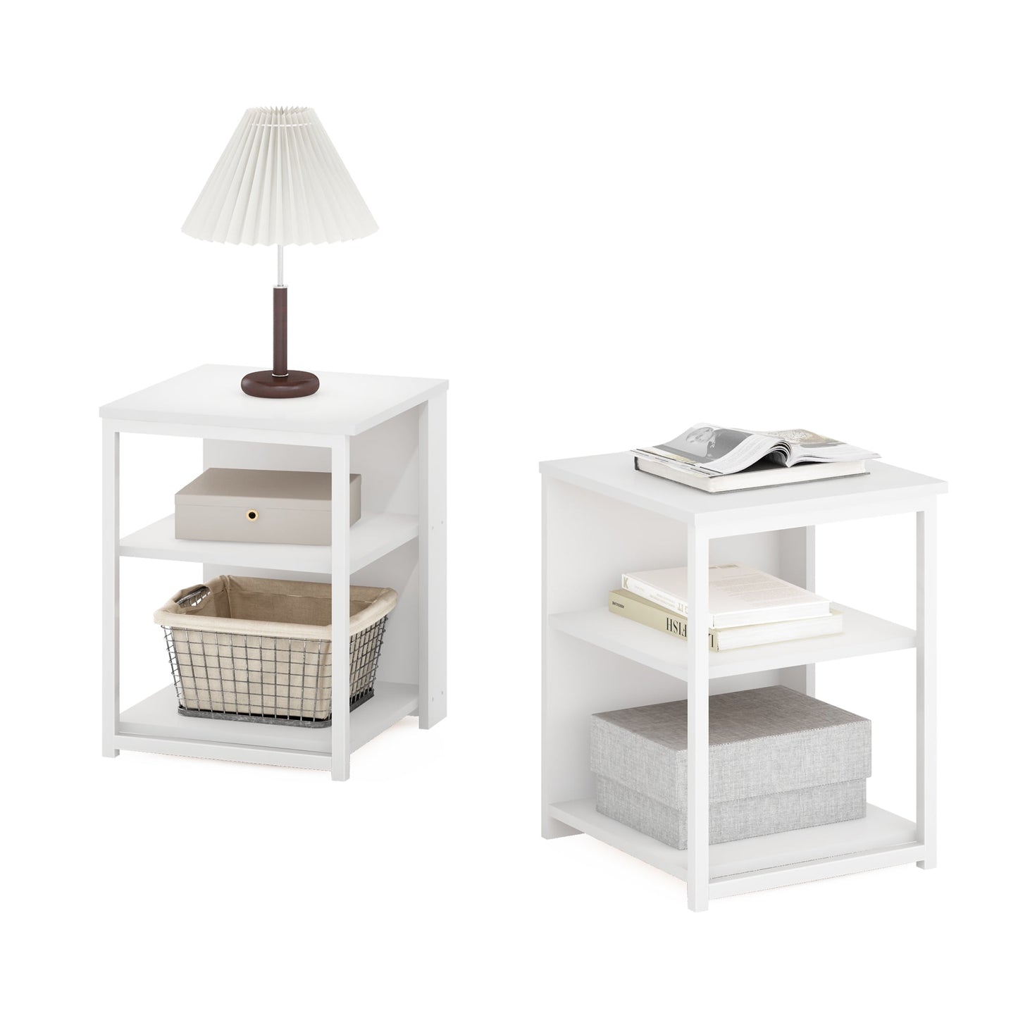 Furinno Camnus Modern Living End Table, Set of 2, Solid White/White