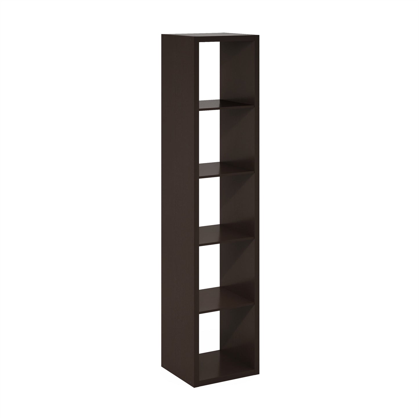 Furinno CUBICLE Book Shelf, 5-Cube Vertical Thick Frame Bookshelf, Horizontally & Vertically Reversible Bookcase with Open Back, 14.6 x 15.9 x 72, for Living Room, Home Office, Black Dark Oak
