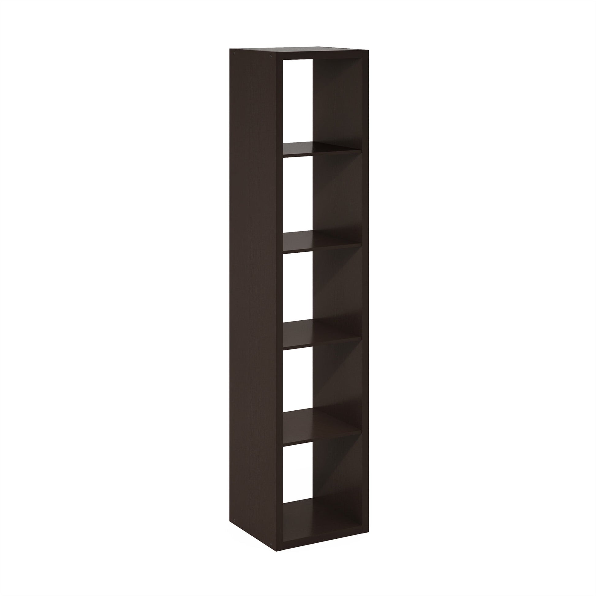 Furinno CUBICLE Book Shelf, 5-Cube Vertical Thick Frame Bookshelf, Horizontally & Vertically Reversible Bookcase with Open Back, 14.6 x 15.9 x 72, for Living Room, Home Office, Black Dark Oak