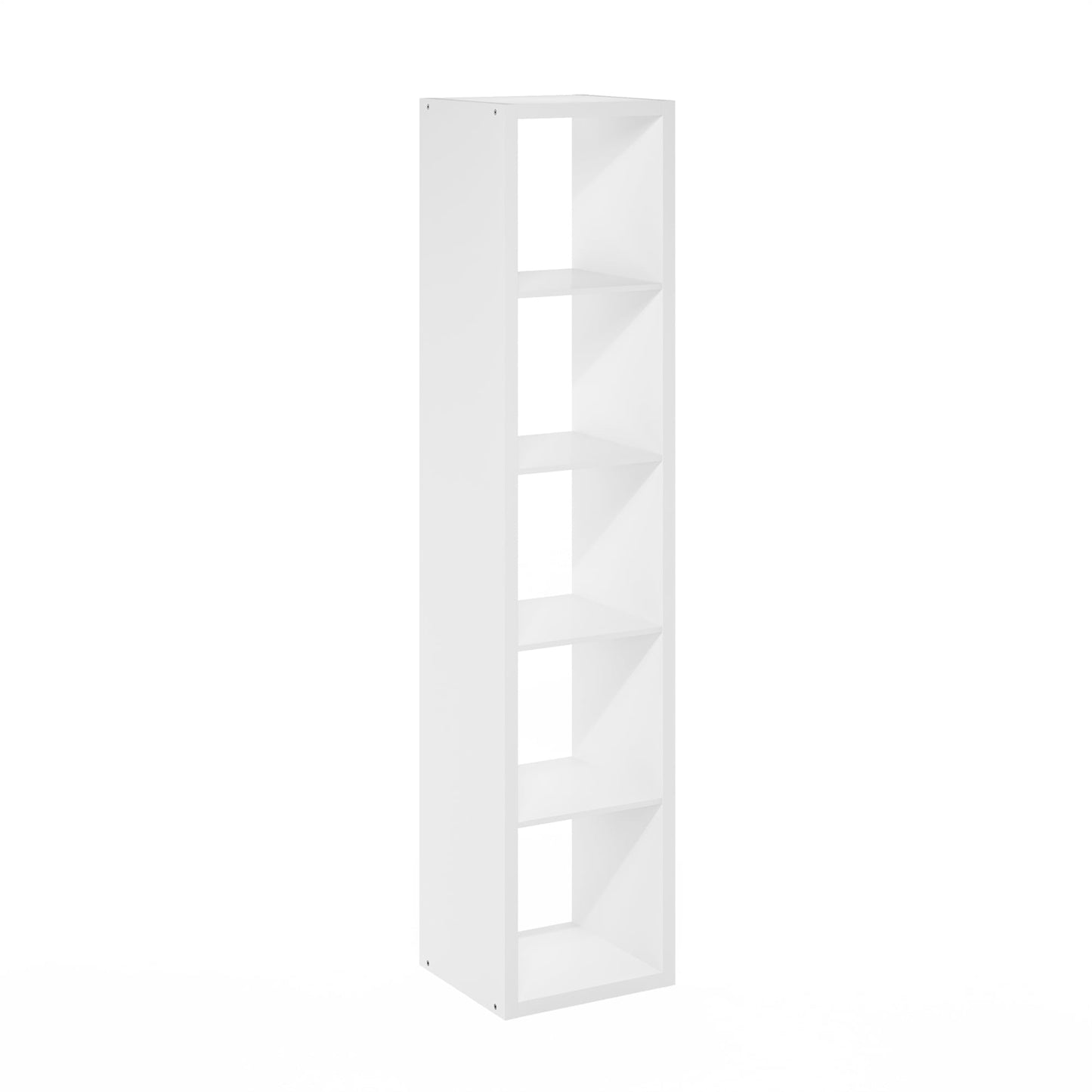 Furinno CUBICLE Book Shelf, 5-Cube Vertical Thick Frame Bookshelf, Horizontally & Vertically Reversible Bookcase with Open Back, 14.6 x 15.9 x 72, for Living Room, Bedroom, Home Office, White
