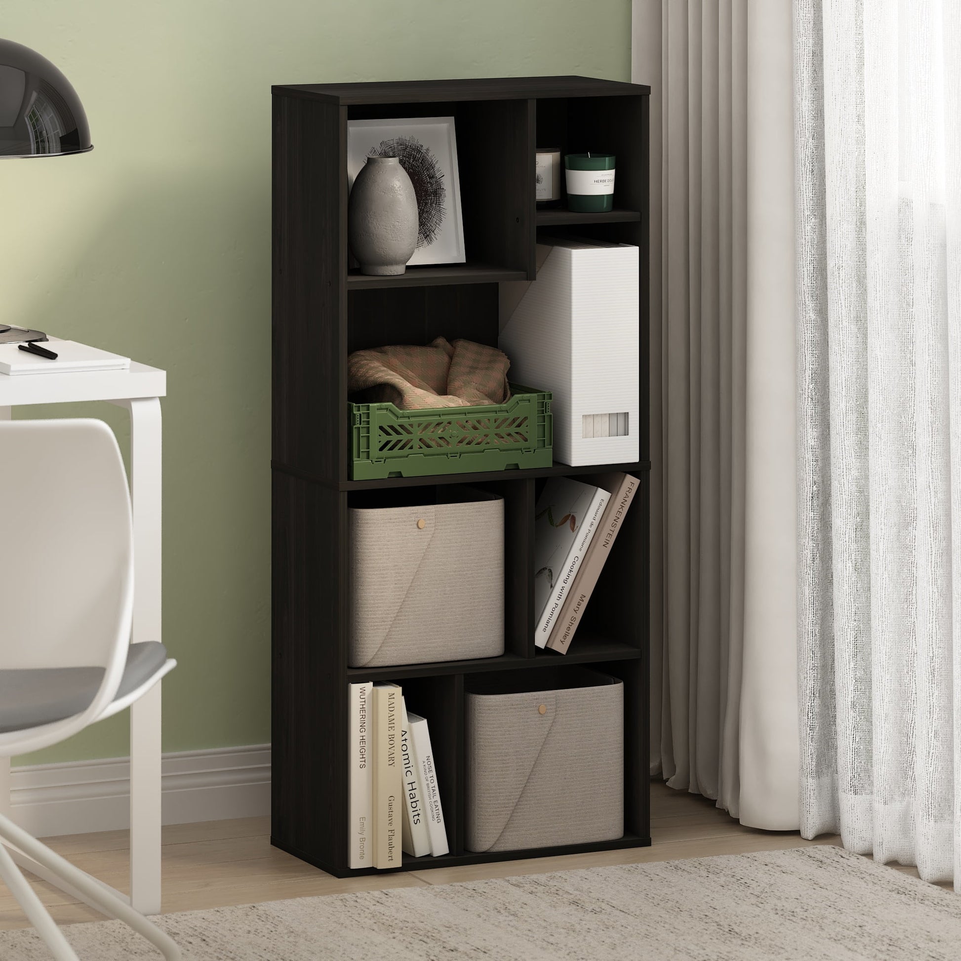 Furinno Daly 7-Cube Irregular Cubes Bookcase, Bookshelf, Storage Organizer, Espresso
