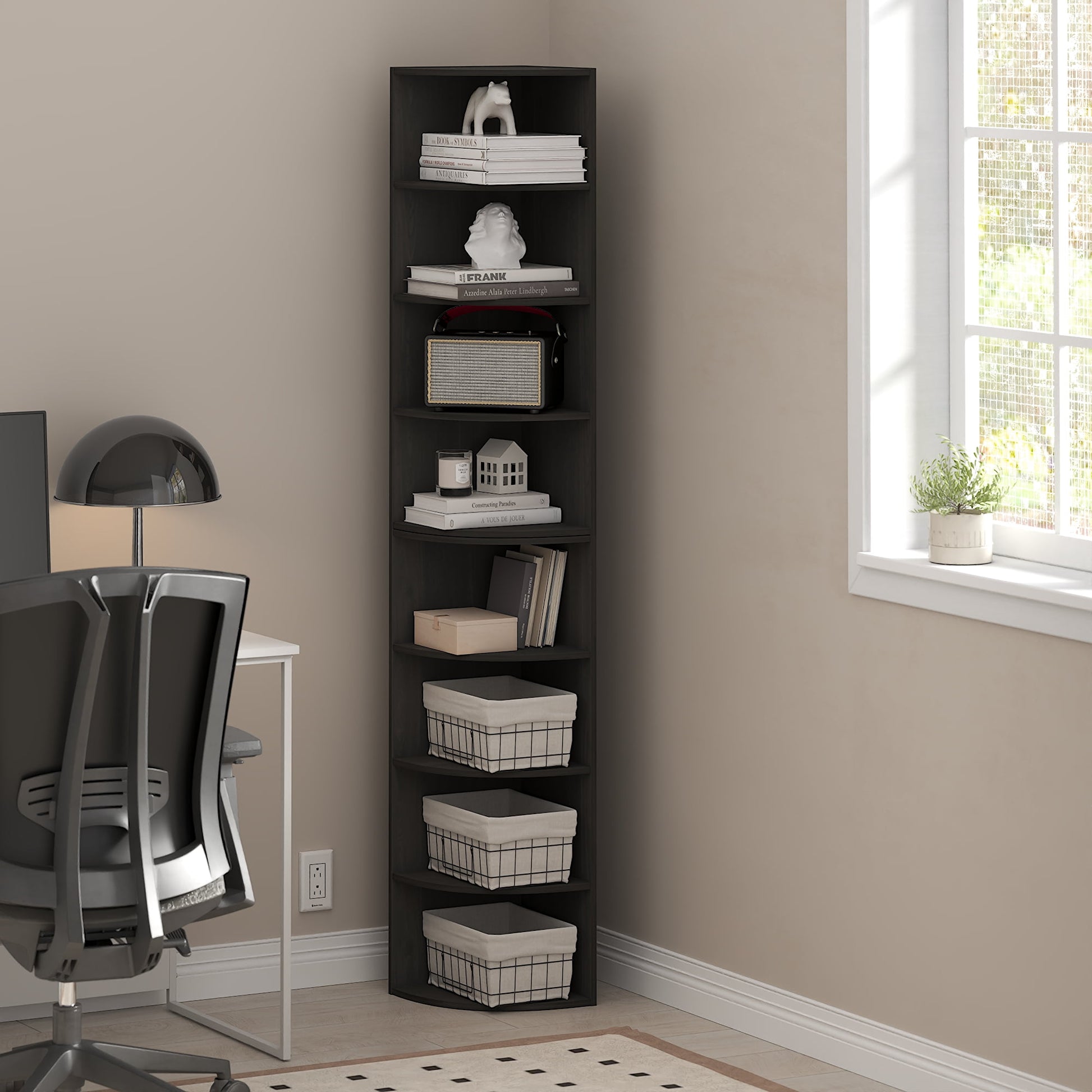 Furinno Econ 8-Tier Corner Shelf Bookcase, Bookshelf, Espresso