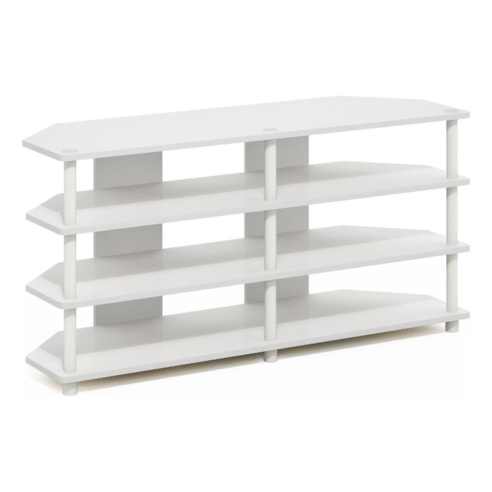 Furinno Econ Easy Assembly 4-Tier Corner TV Stand for TV up to 55-Inch, White/White