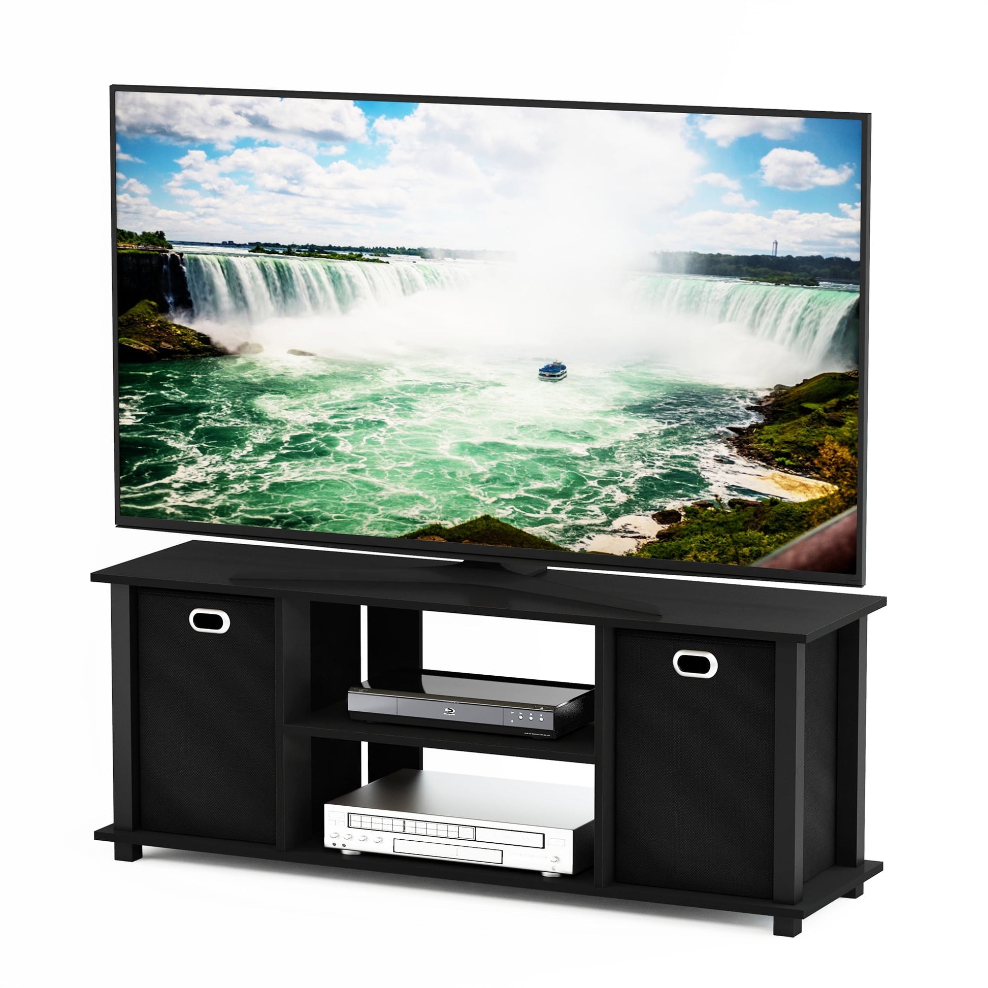Furinno 13054BK/BK Econ Entertainment Center with Storage Bins, Black