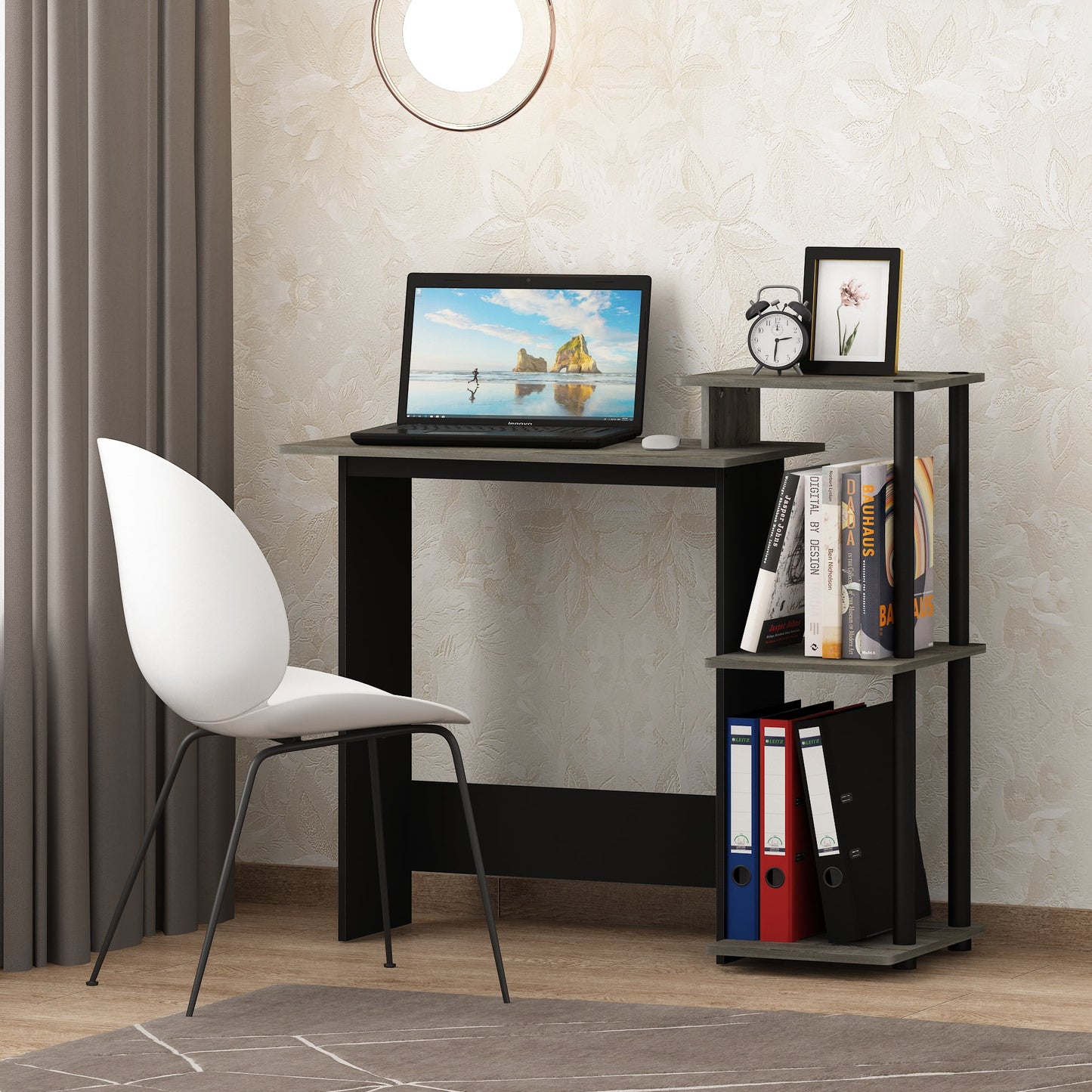 Furinno Efficient Home 15.6 in x 39.6 in x 33.6 in Composite Wood Portable Computer Desk, French Oak/Black