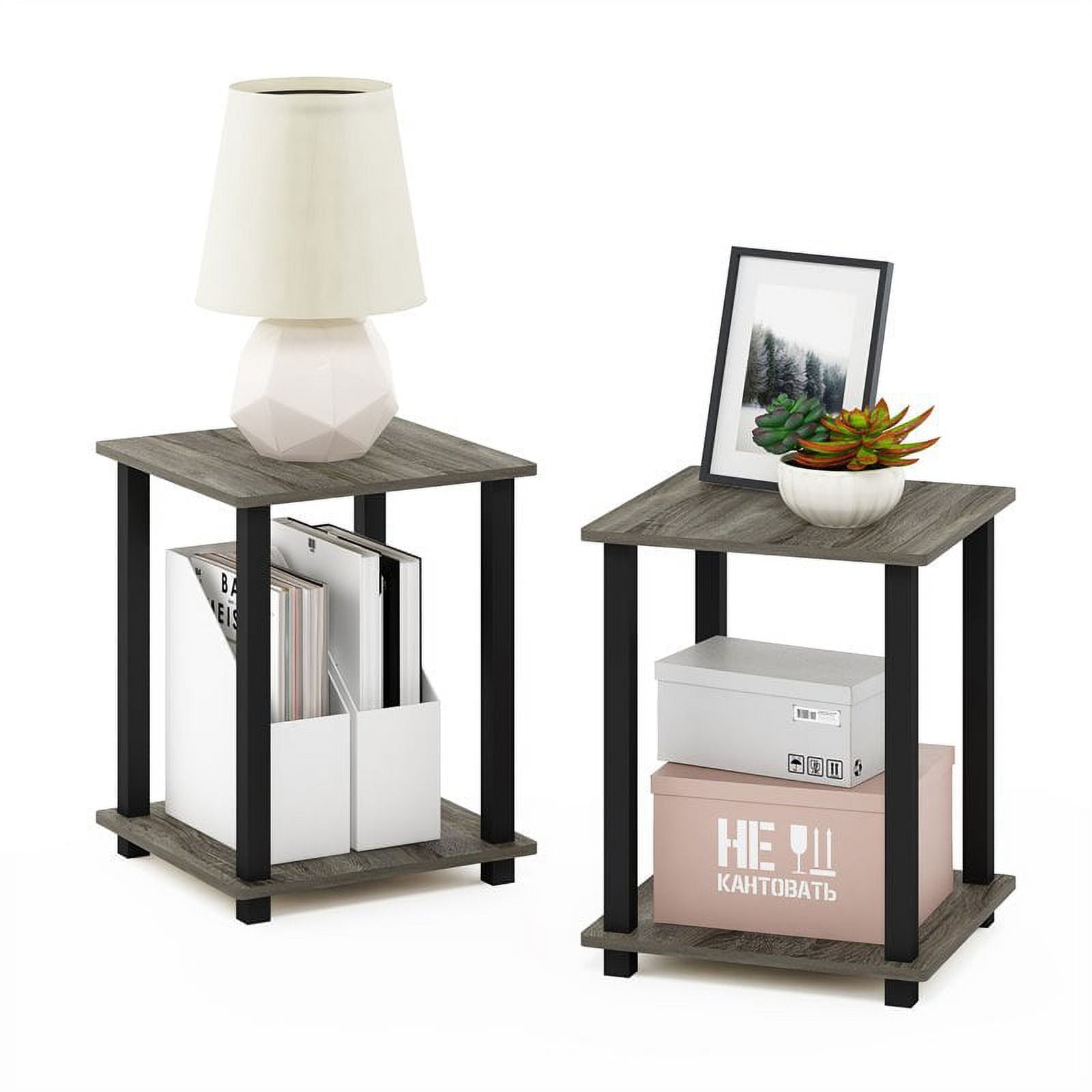 Furinno Mesa Auxiliar de Madera Industrializada SIMPLISTIC en Roble FrancÃ©s Gris/negro (Juego de 2)