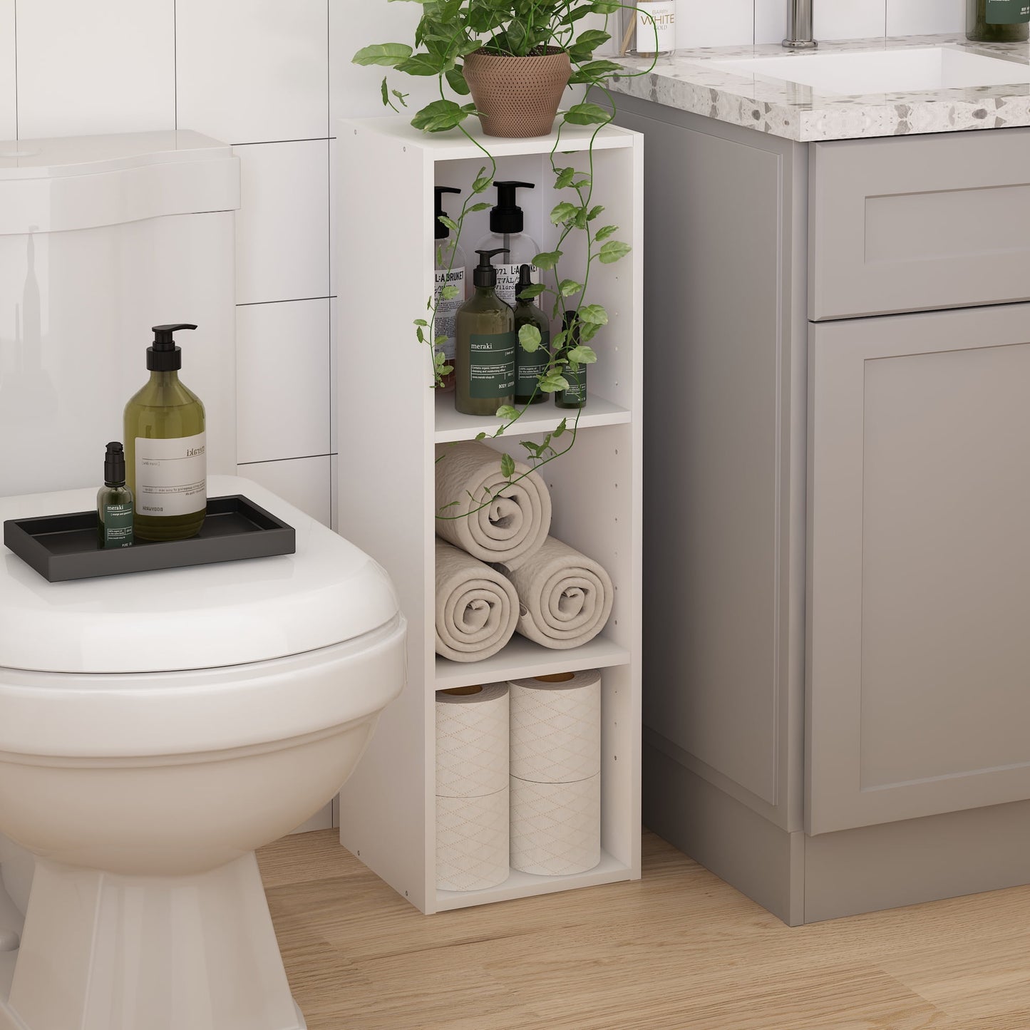 Furinno EstanterÃ­a FULDA, Librero Estrecho de 3 Niveles, Librero con Estante de Almacenamiento de 10 In de Ancho, 9.3 x 9.8 x 31.5, para Sala de Estar, Dormitorio, Oficina en Casa, Blanco Liso