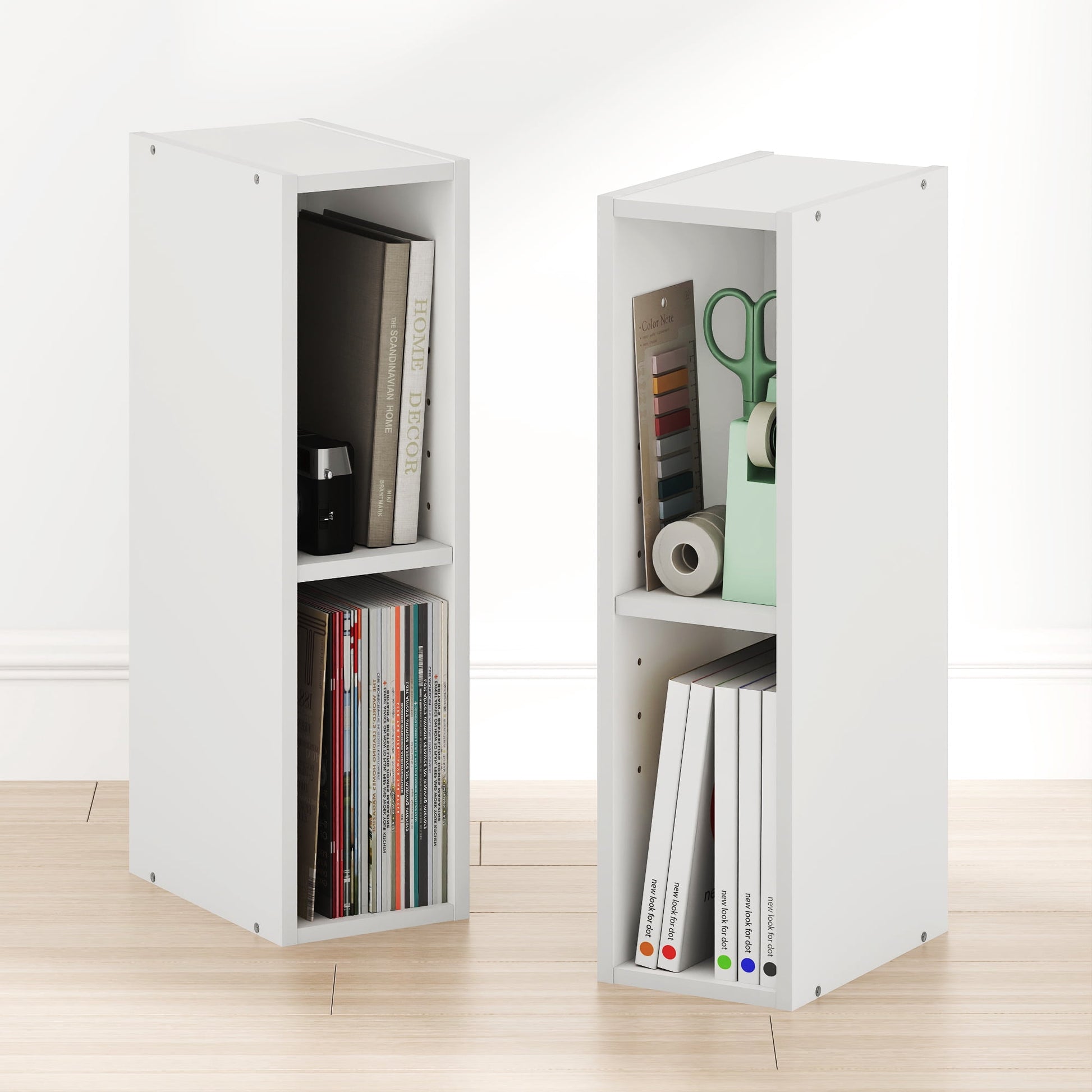 Furinno FULDA Set of 2. 2-Tier 6-In Width Narrow Bookcase. White