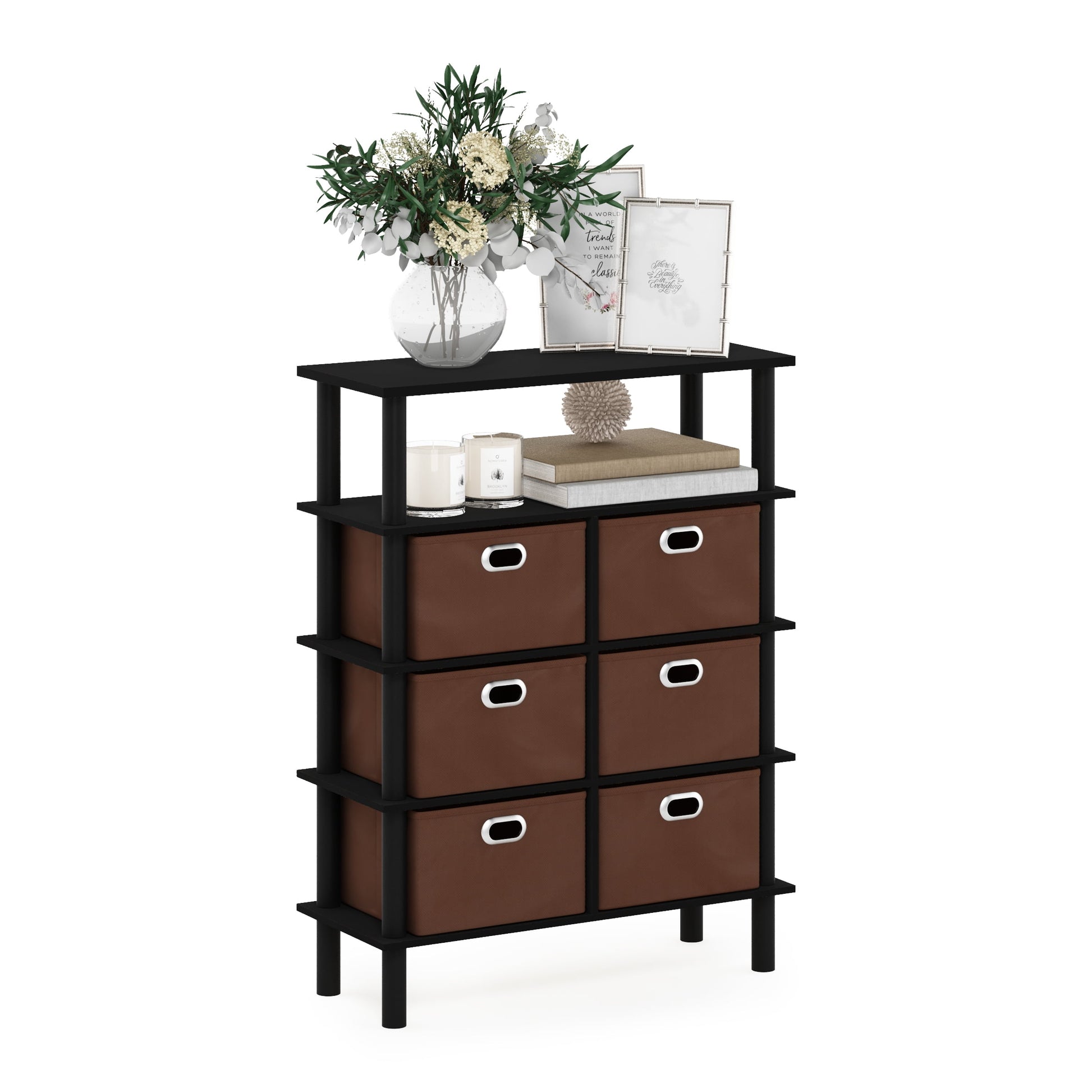 Furinno Frans Turn-N-Tube Contemporary Composite Wood Console Table with Storage, Black Oak/Brown