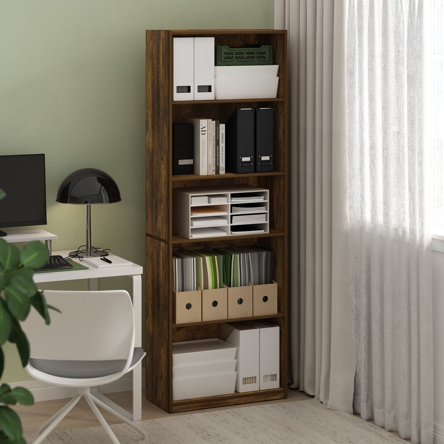 Furinno GEHRY 5-Tier Bookshelf with AdJUSTable Shelves in Amber Oak