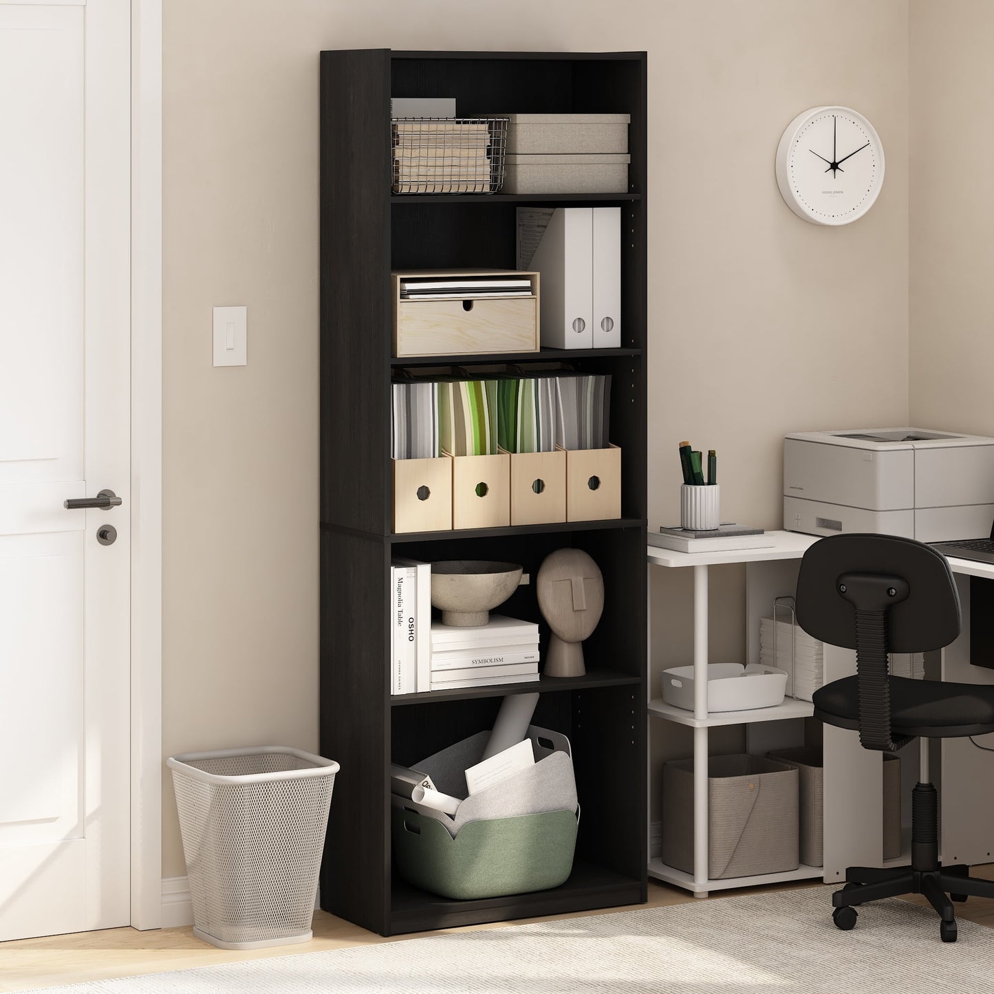 Furinno GEHRY 5-Tier Bookcase in Bookshelf with AdJUSTable Shelves in Blackwood