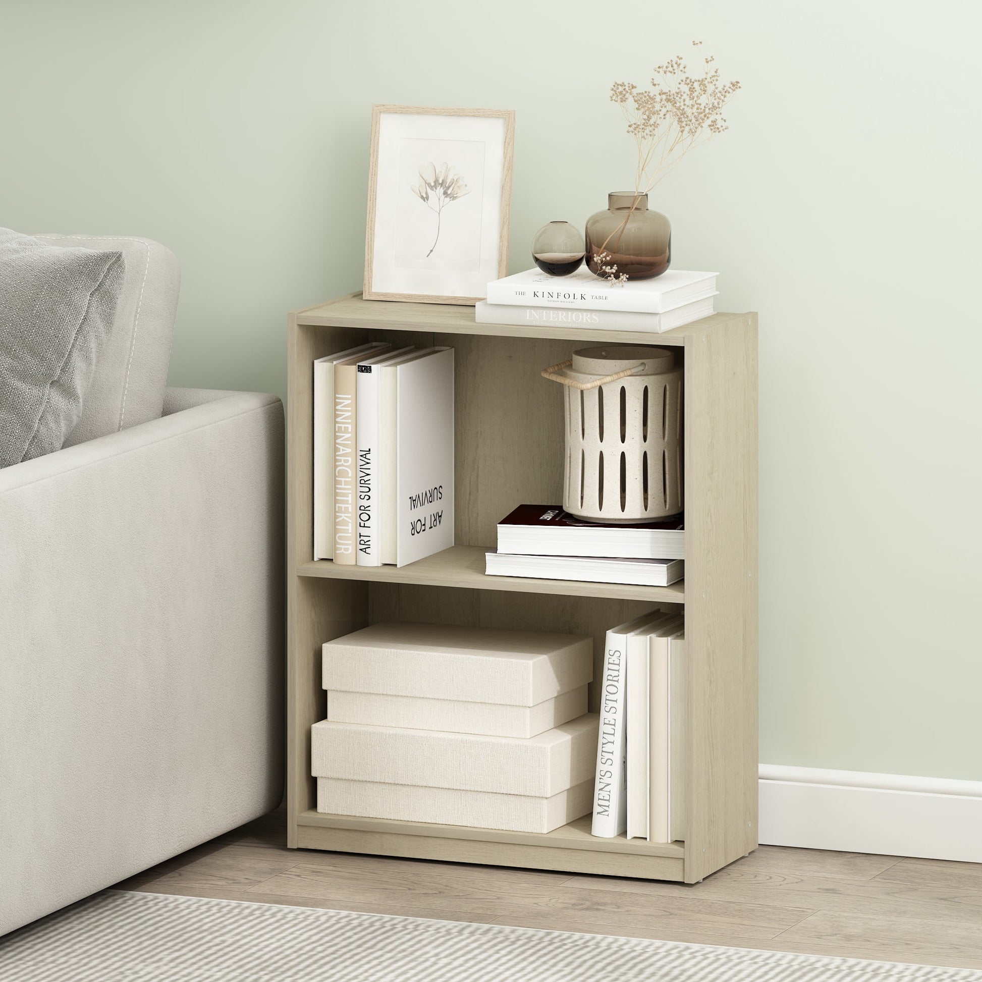 Furinno GRUEN 2-Tier Open Shelf Bookcase in Metropolitan Pine