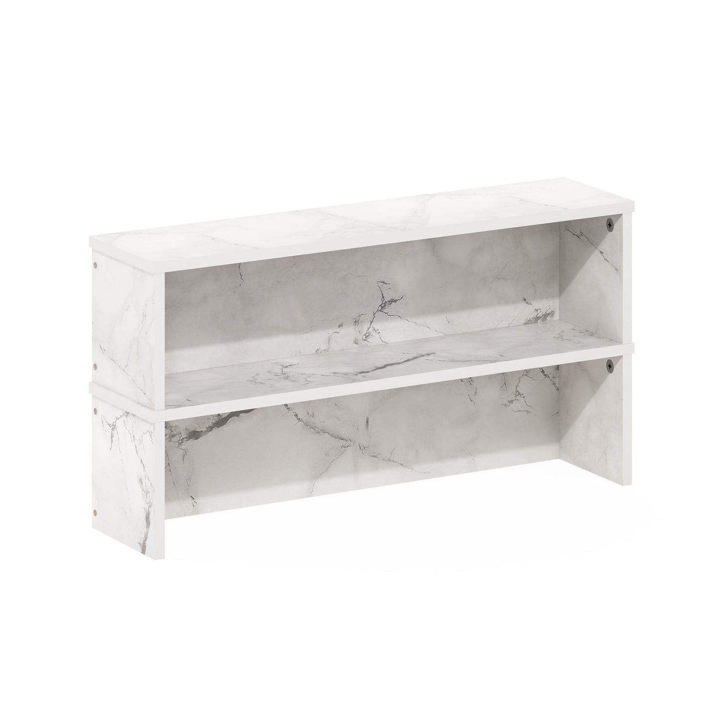 Furinno HELENA Kitchen Countertop Organizer Set of 2, 23-Inch Wide Kitchen Counter Shelves, Stackable Organizer Shelf, Spice Rack for Kitchen, Pantry, Coffee Bar, Marble White