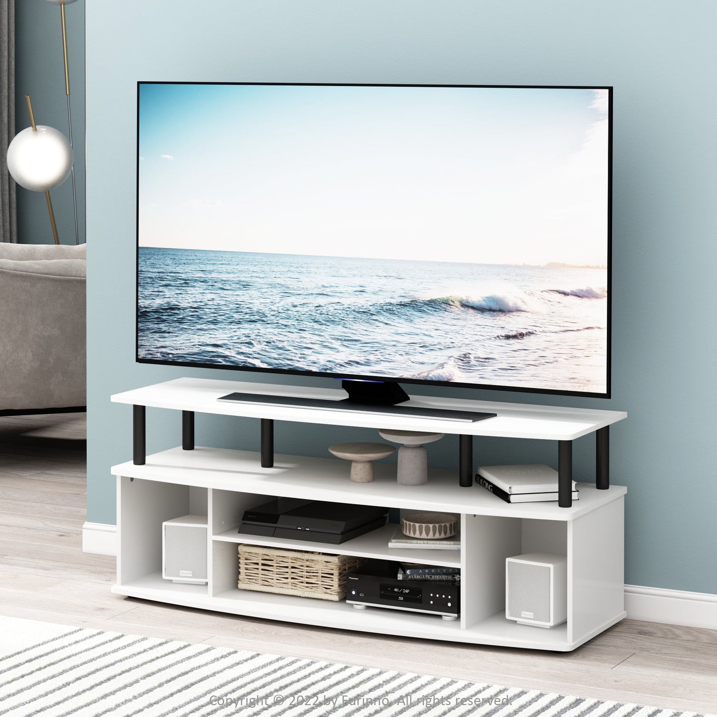 Furinno JAYA Large Entertainment Center Hold up to 55-IN TV, White/Black