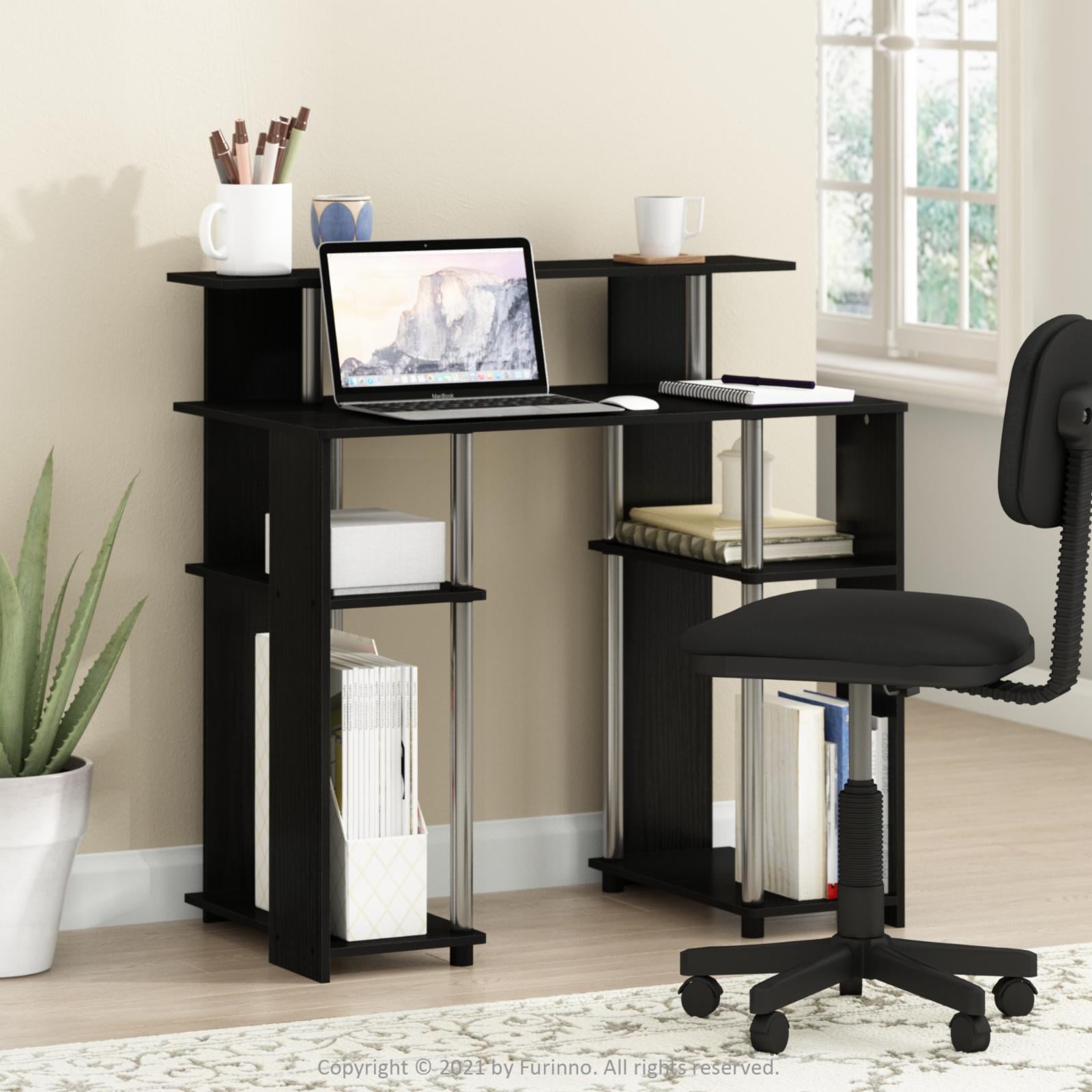 Furinno JAYA Simple Design Computer Writing Desk in White Stainless Steel Tubes