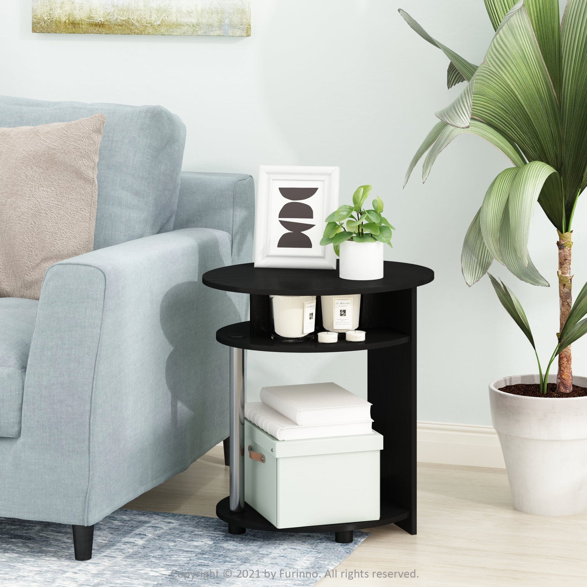Furinno JAYA Mesa Auxiliar Ovalada de DiseÃ±o Sencillo, Americano, Tubos de Acero Inoxidable