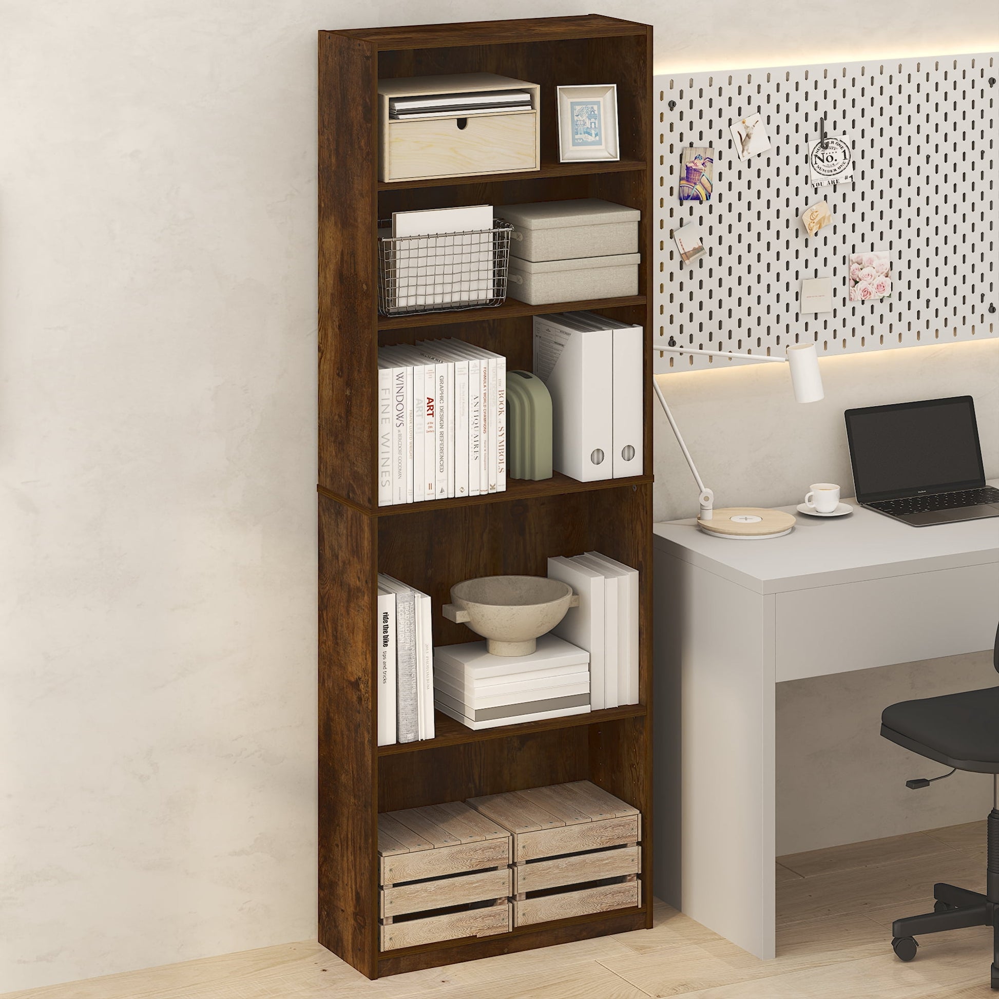 Furinno JAYA Simply Home Adjustable Shelf Bookcase, 5-Tier, Amber Oak