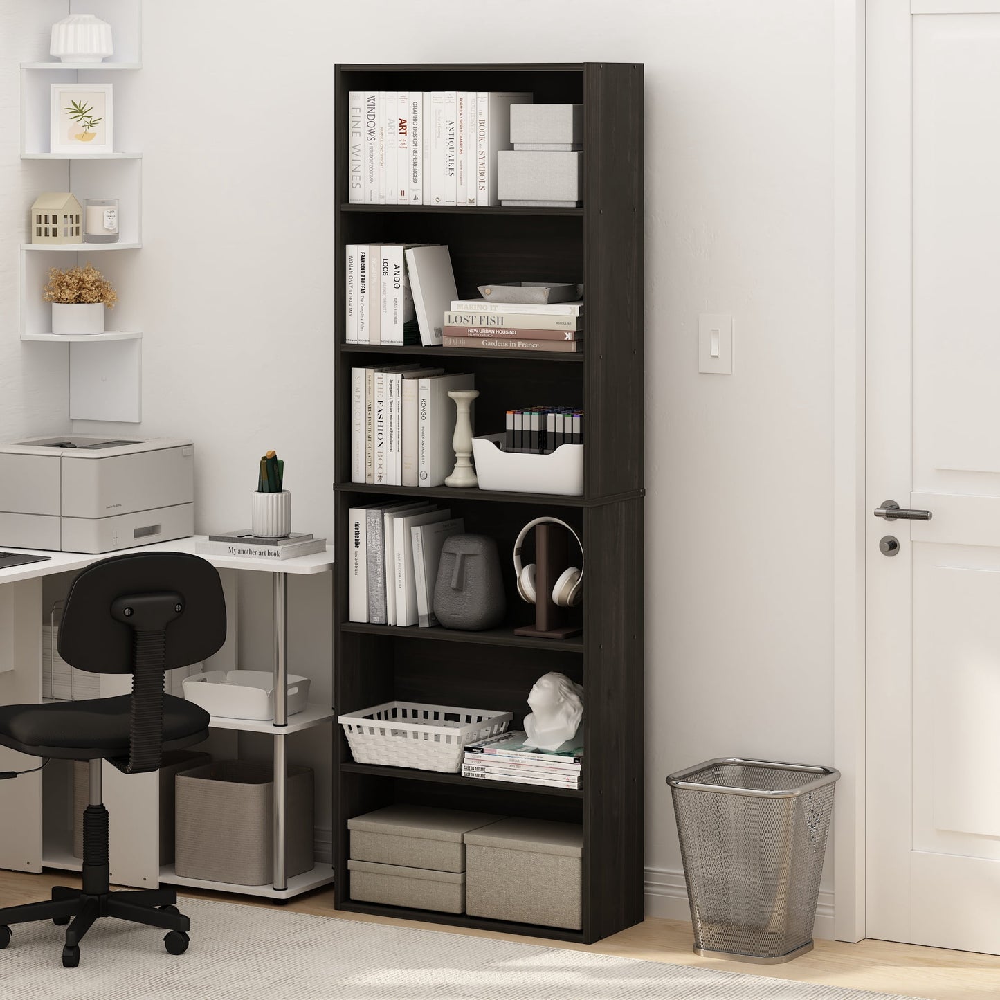 Furinno JAYA Simply Home Free Standing Adjustable 6-Tier Open Storage Bookcase, French Oak