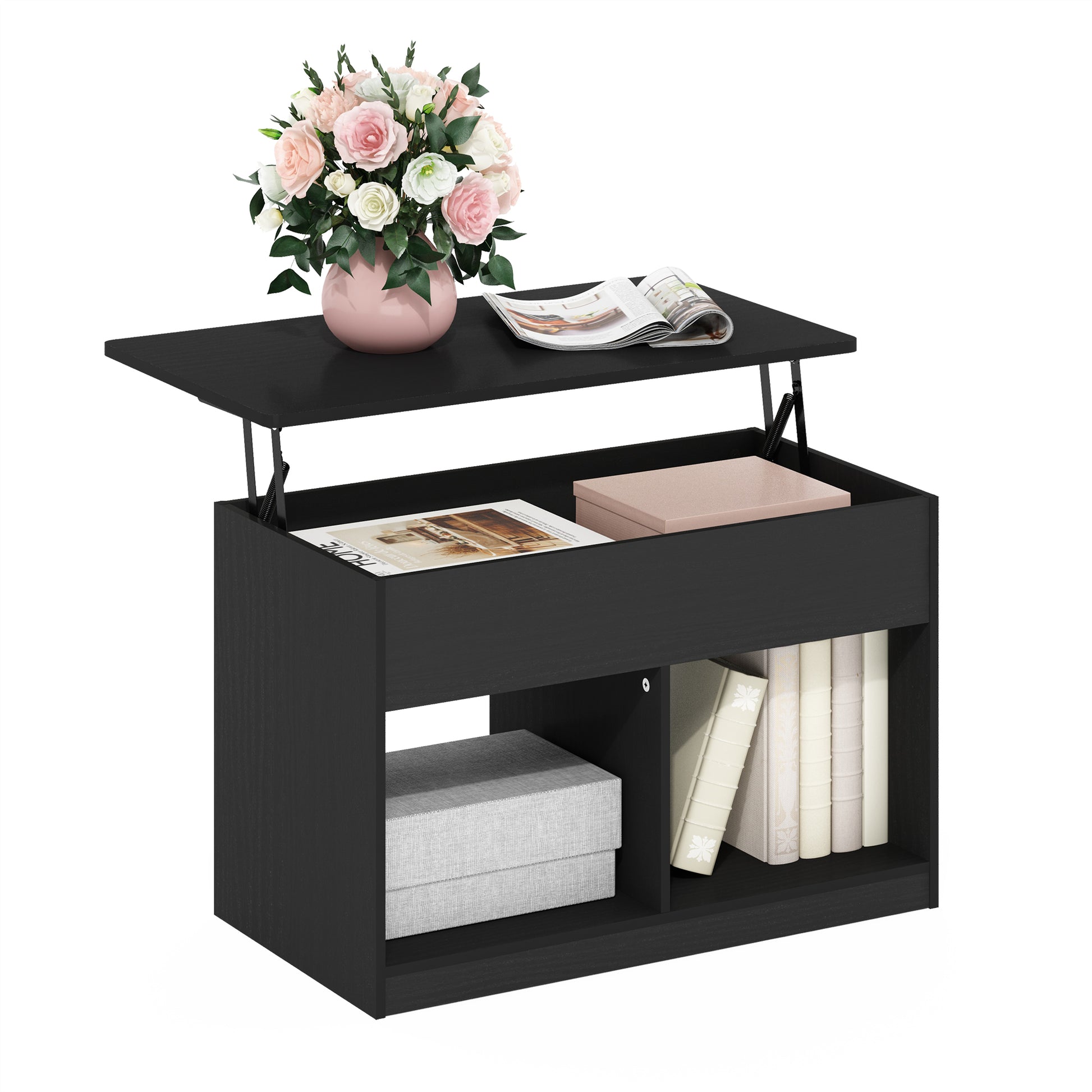 Furinno JENSEN Lift Top Coffee Table with Hidden Compartment Dark Americano