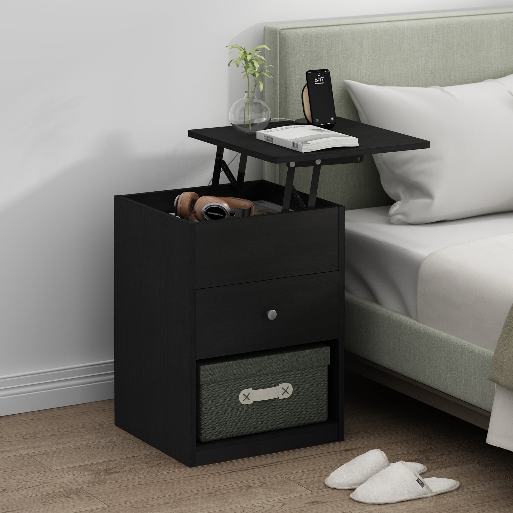 Furinno Jensen Lift Top Nightstand, Americano