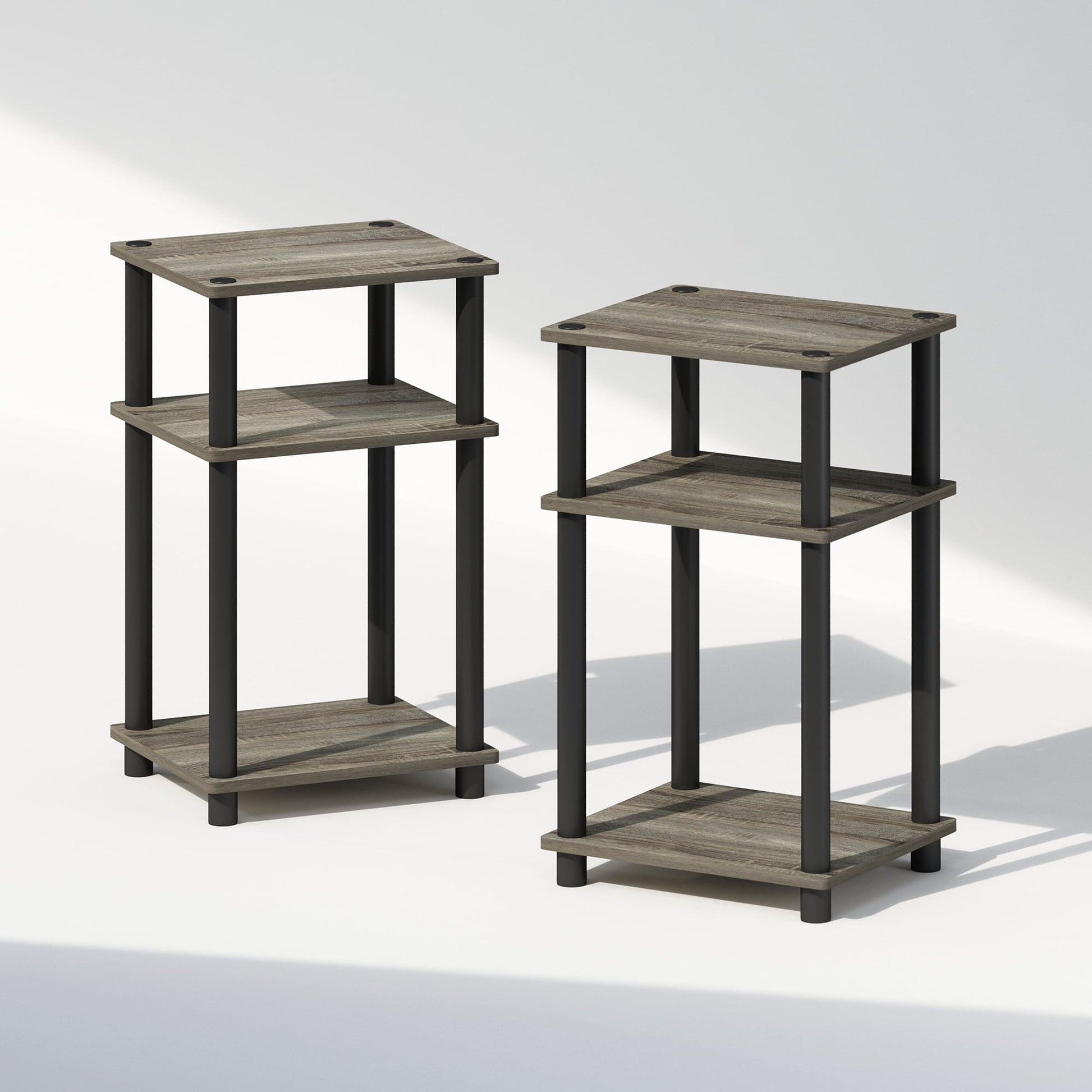 Furinno Just 3-Tier Turn-N-Tube Open Storage Nightstand, 2-Pack, French Oak/Black
