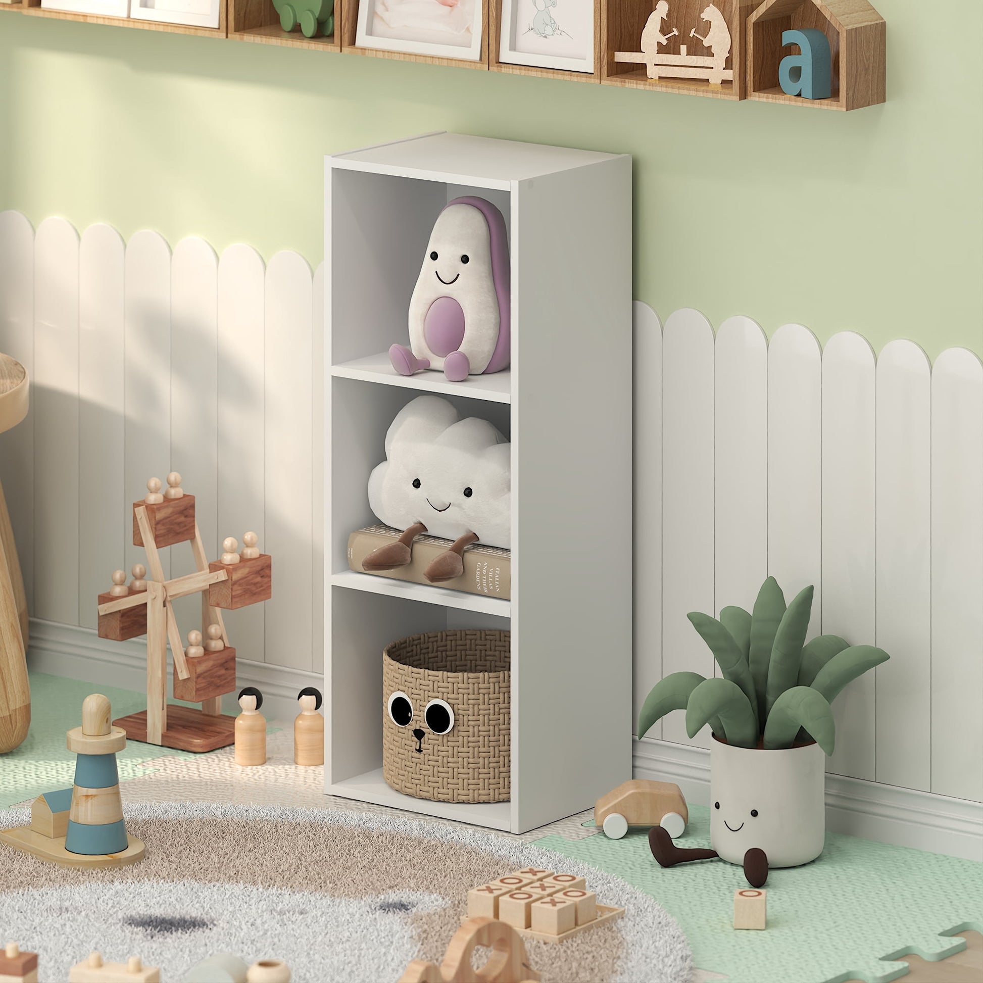 Furinno LUDER 3-Cube White Cube Storage Organizer. Bookcase. White