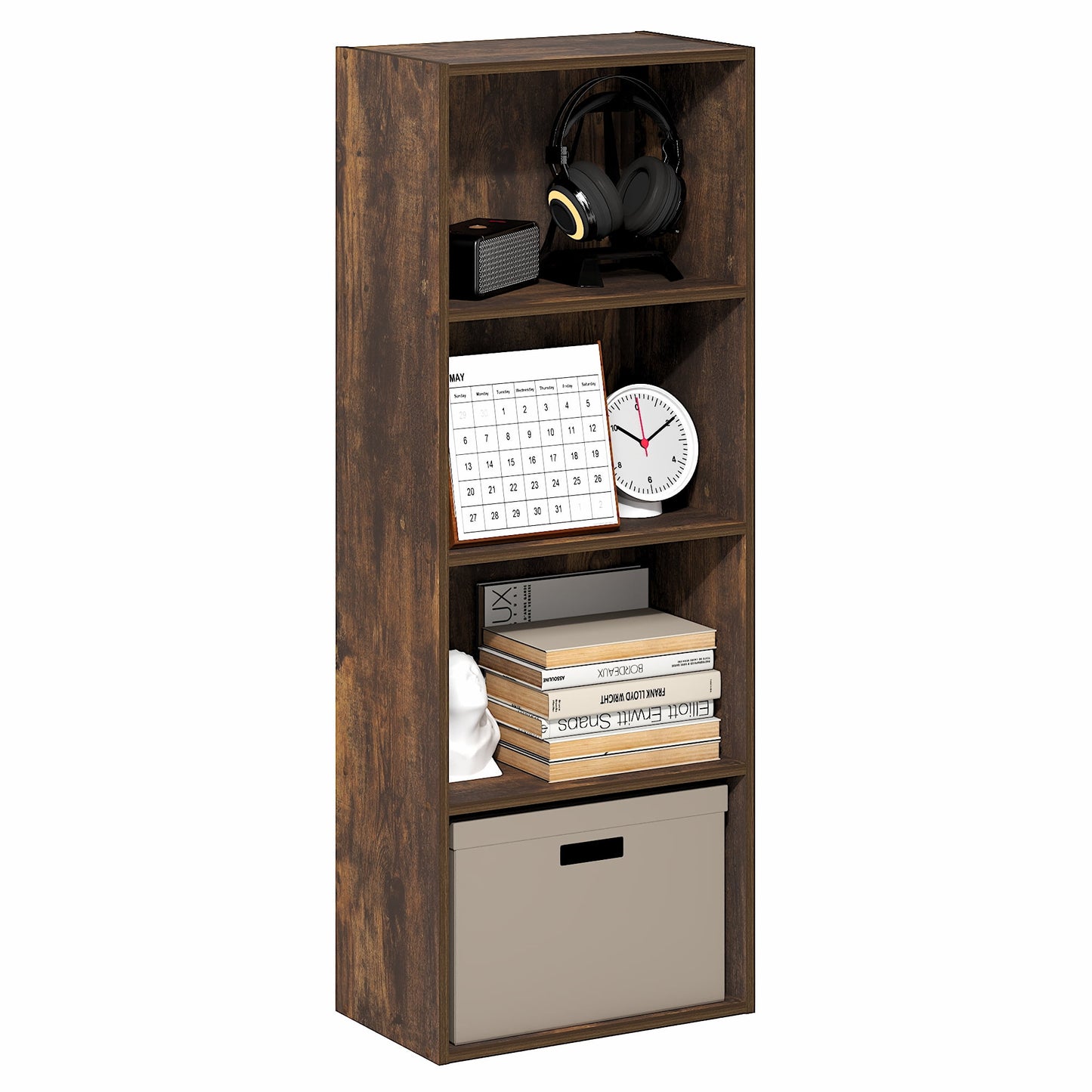 Furinno LUDER 4-Tier Corner Open Shelf Bookcase 9.3 x 15.6 x 41.7 Amber Pine