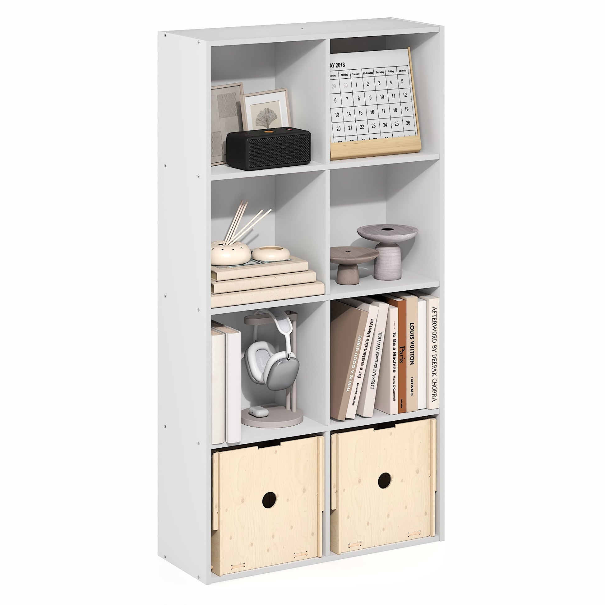 Furinno LUDER 8-Cube Open Shelves Bookcase. 9.5 x 24.6 x 47. White