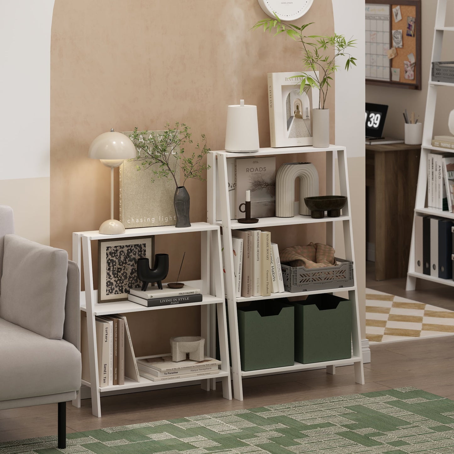 Furinno Ladder Bookcase Display Shelf in 4-Tier in White