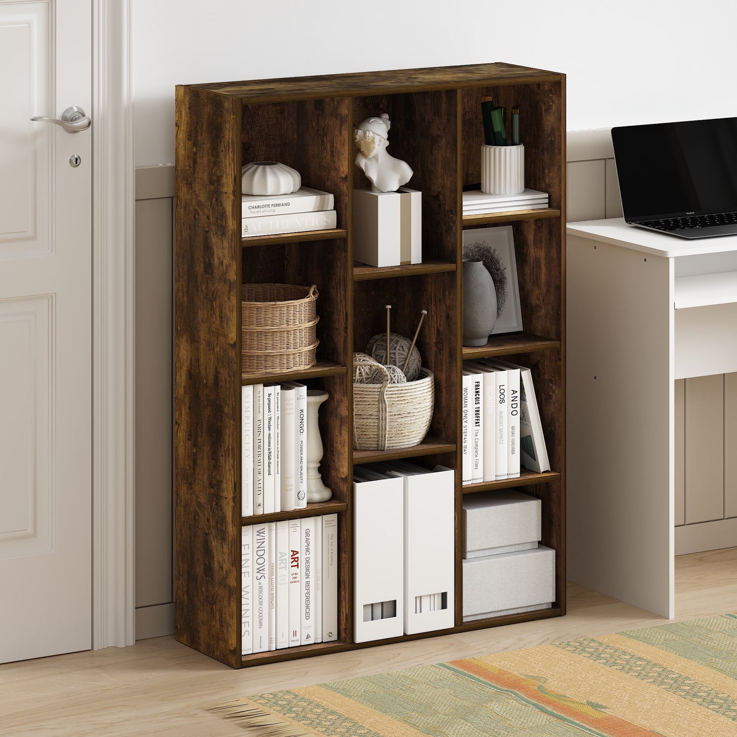 Furinno LUDER 11-Cube Reversible Open Shelf Bookcase in Amber Pine