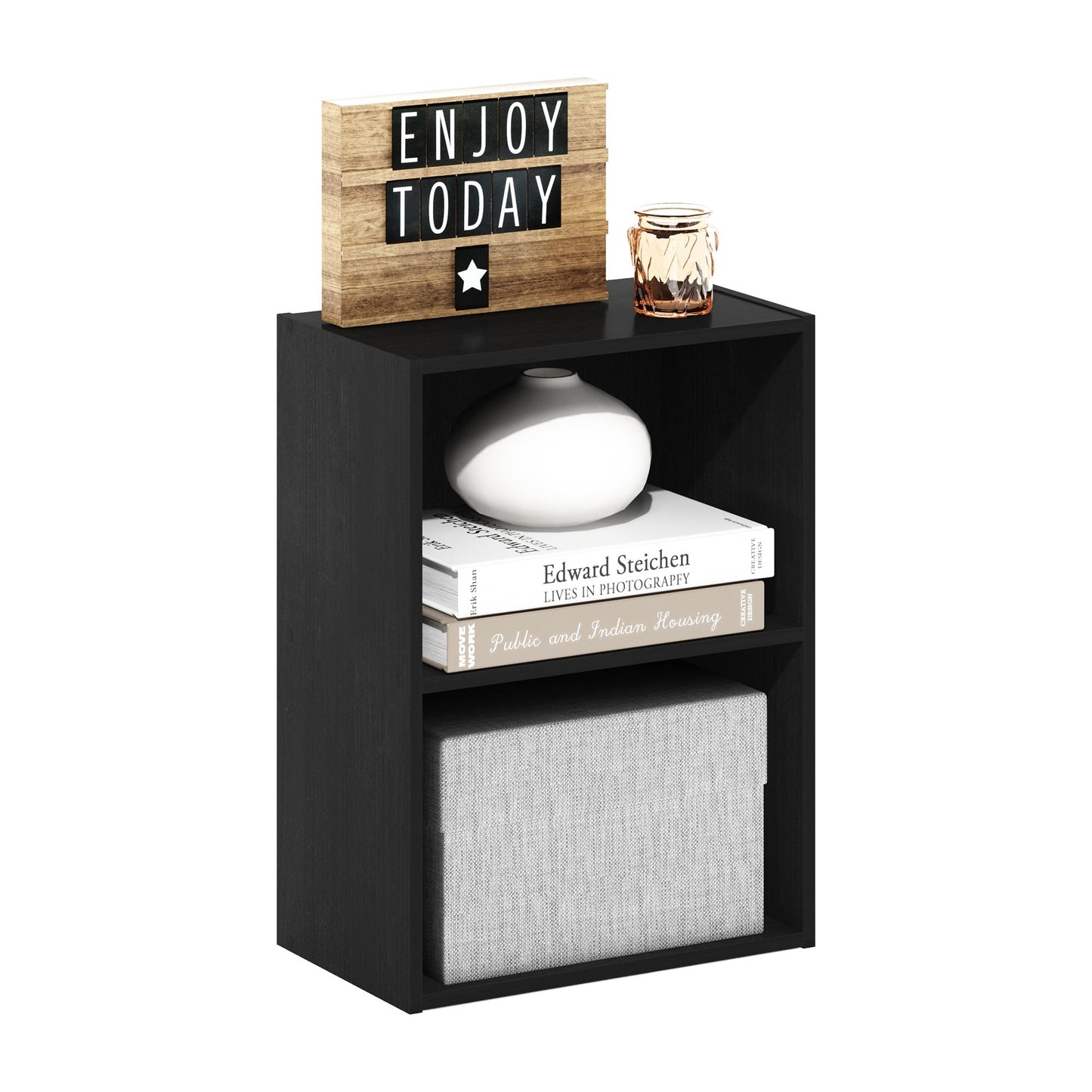 Furinno Luder 2-Tier Open Shelf Bookcase, Blackwood