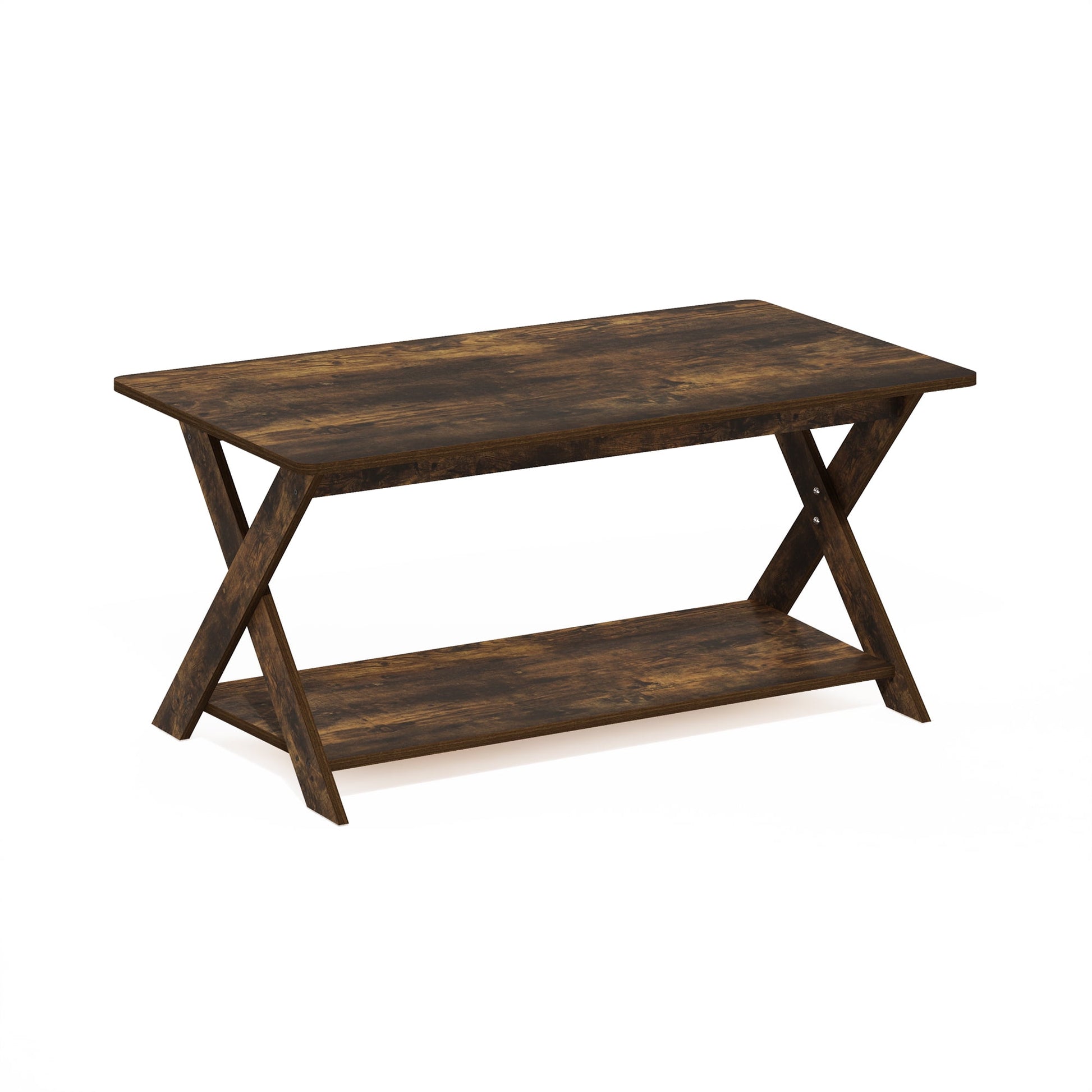 Furinno MODERN SIMPLISTIC Coffee Table, Rectangle Modern Coffee Table with X-Legs, Criss-Crossed Side Table, for Living Room, Bedroom, Home Office, Amber Oak
